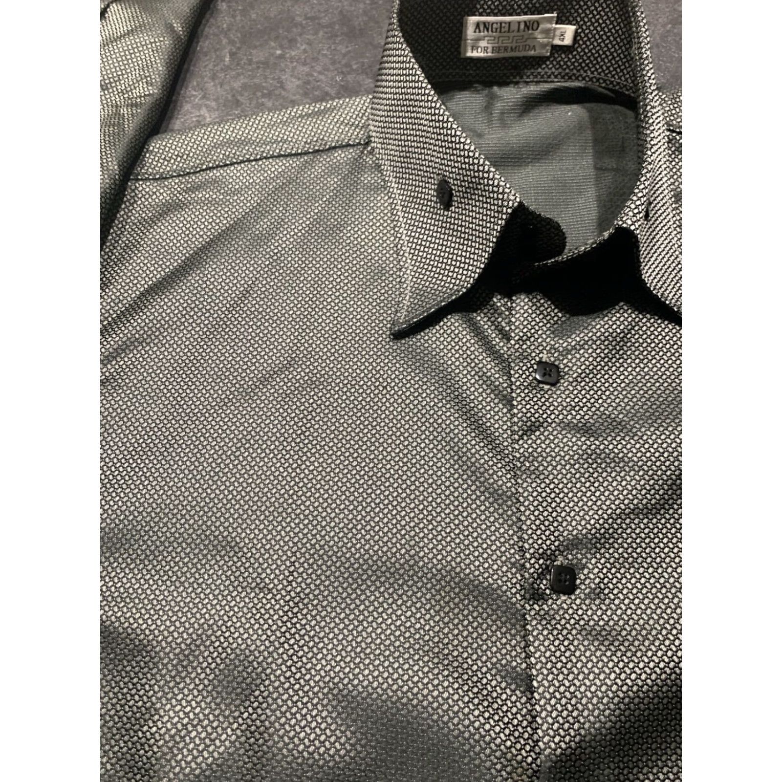 Vintage ANGELINO Shirt Bermuda Ornamental Bold Shiny Gold Button-Front Long Sleeve 4XL Polyester Microfiber Gray Men Size US XXL / EU 58 / 5 - 5 Thumbnail