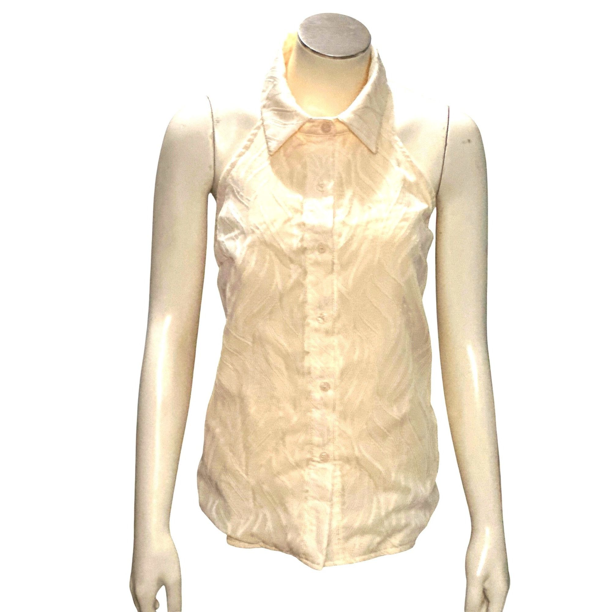 Other CCC Sheer Beige White Sleeveless Halter Blouse Leaf Pattern Size M / US 6-8 / IT 42-44 - 1 Thumbnail
