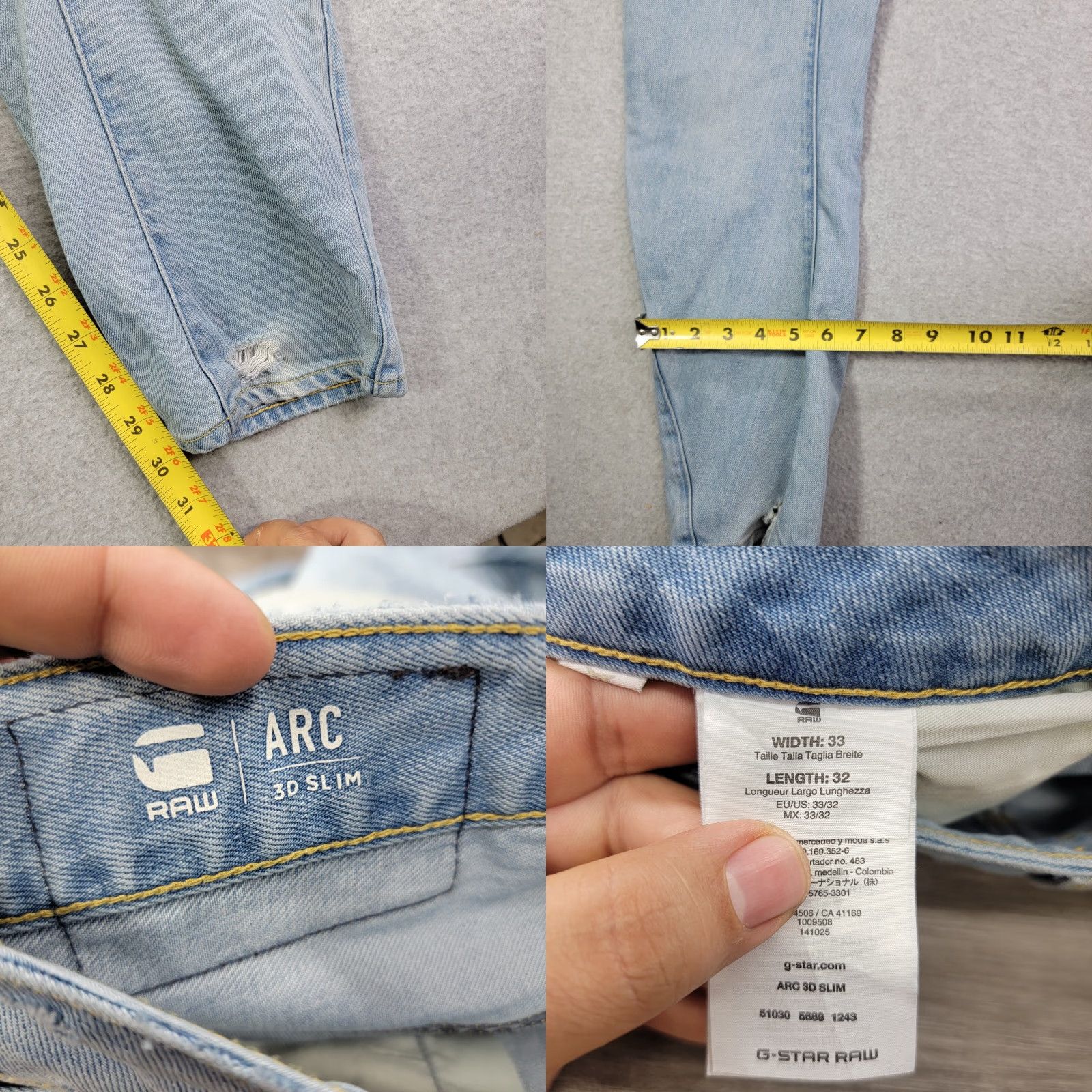 G-Star G STAR ARC 3D SLIM MENS LIGHT BLUE JEANS SIZE W32 L32 distressed button fly Size US 32 / EU 48 - 9 Thumbnail