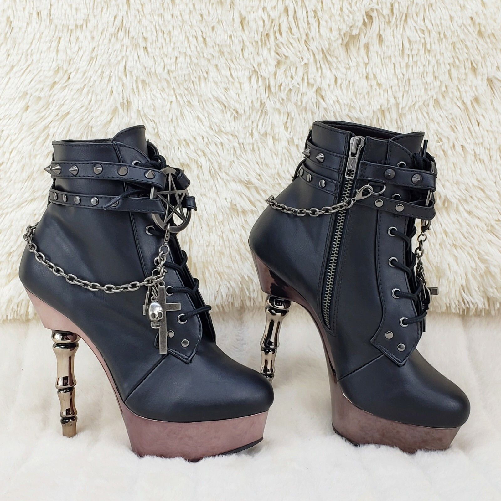 Other MUERTO 1001 Finger Bone Heel Platform Biker Ankle Boots Char Size US 8 / IT 38 - 1 Thumbnail