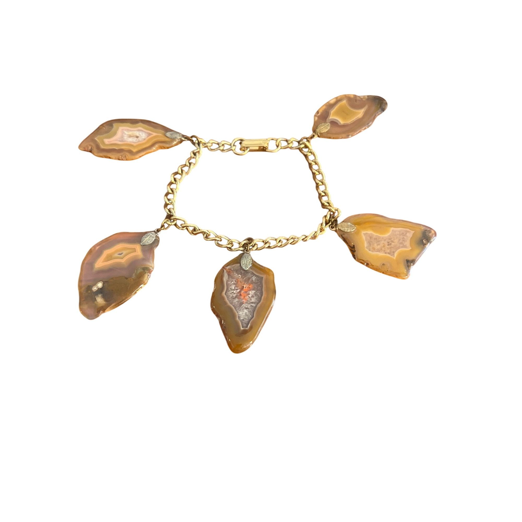 Other Vintage Agate Stone Slab Charm Bracelet Gold Tone Chain Fold Size ONE SIZE - 1 Thumbnail