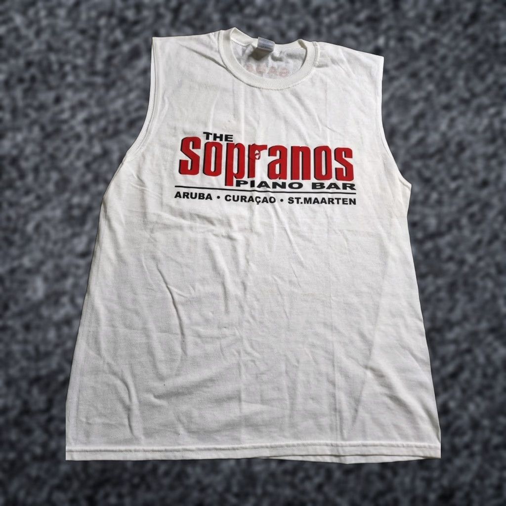 Gildan MENS THE SOPRANOS BADA BING TANK TOP L WHITE CLASSIC GILDAN SLEEVESLESS Size US L / EU 52-54 / 3 - 1 Thumbnail