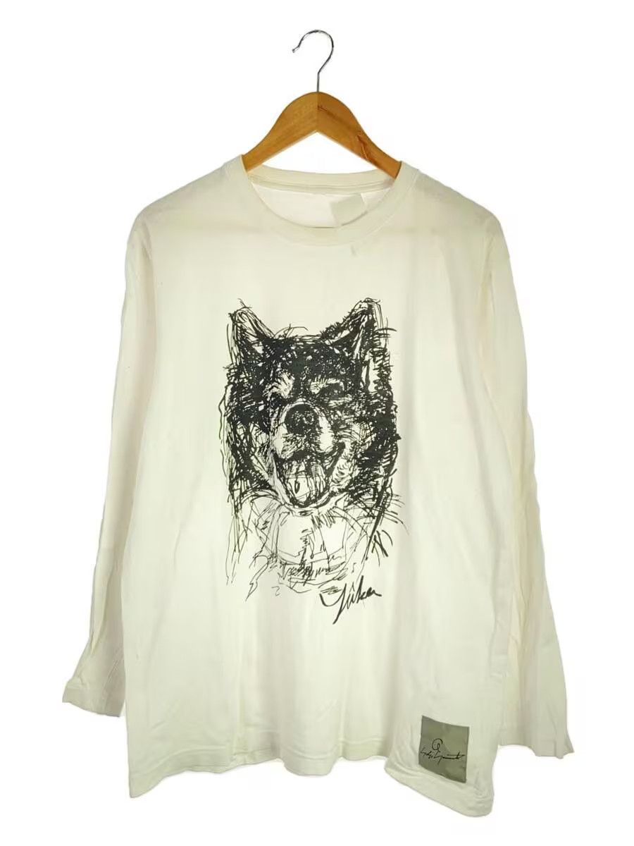 image of Yohji Yamamoto Aw19 Wolf Sketch Long Sleeve Tee in White, Men's (Size Large)