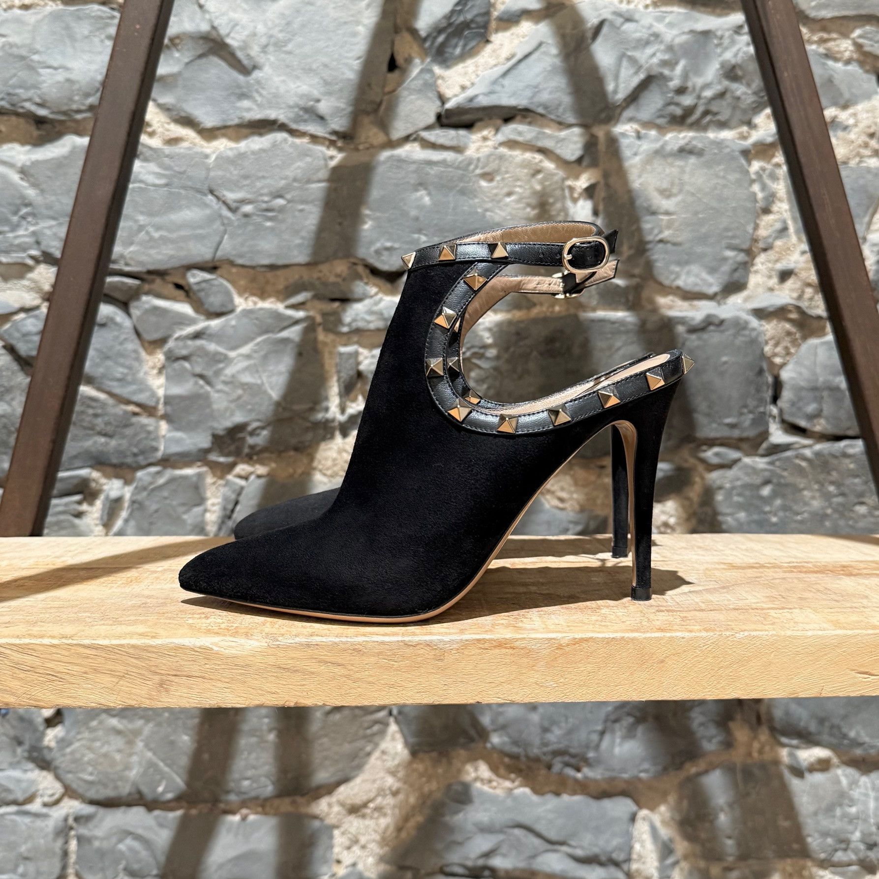 Valentino Valentino Black Suede Rockstud Accent Open Heel Booties Size US 7 / IT 37 - 6 Thumbnail