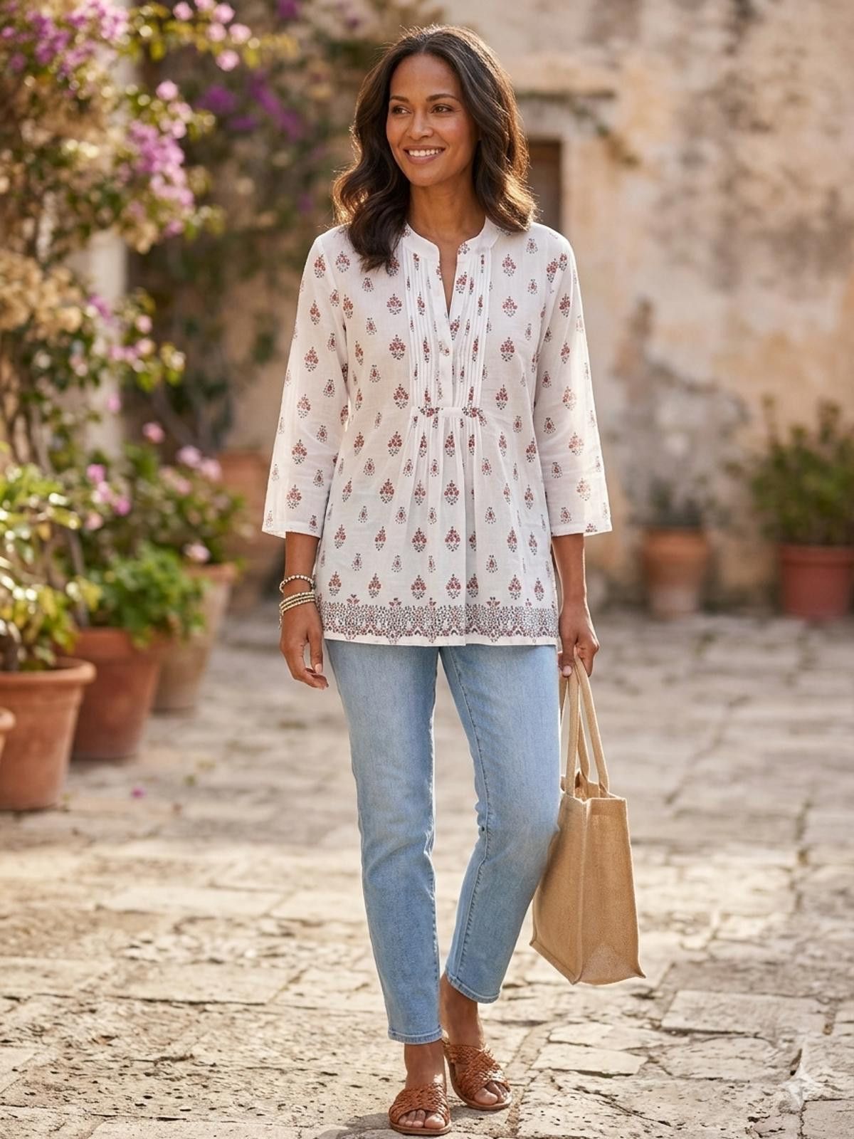 Other Roberta Roller Rabbit White Floral Print Tunic Top Medium Size M / US 6-8 / IT 42-44 - 1 Thumbnail