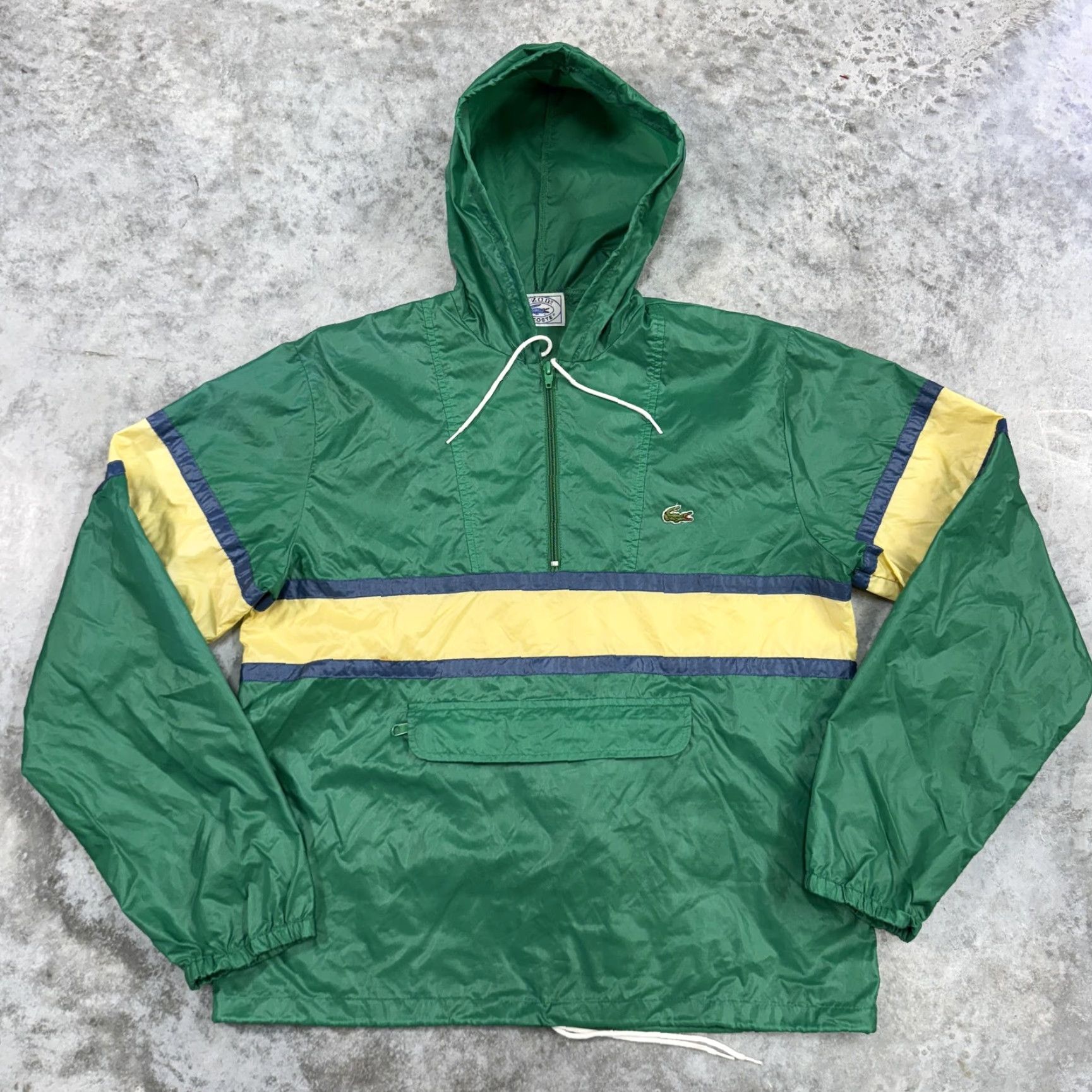 Lacoste VINTAGE Lacoste IZOD Pullover Jacket Mens M Hooded Windbreaker 80s Green Striped Nylon Zip Size US M / EU 48-50 / 2 - 2 Thumbnail