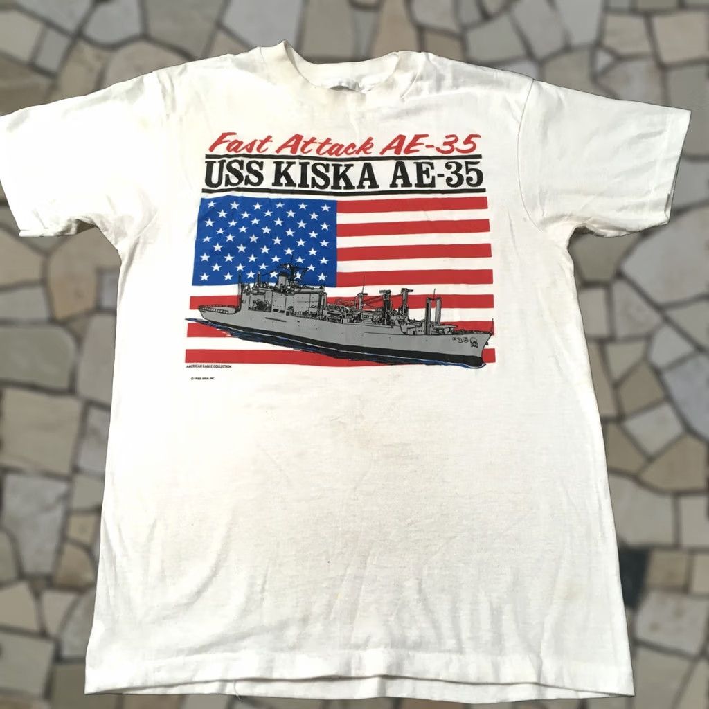 Vintage Vintage 80s USS KISKA AE-35 Naval Ship Shirt - Medium Size White - 1988 Size US M / EU 48-50 / 2 - 1 Thumbnail