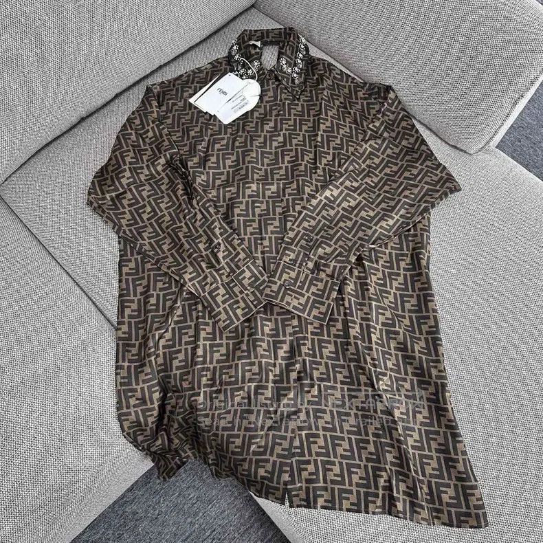 Fendi Fendi Logo full print shirt style long sleeve dress Size S / US 4 / IT 40 - 1 Thumbnail