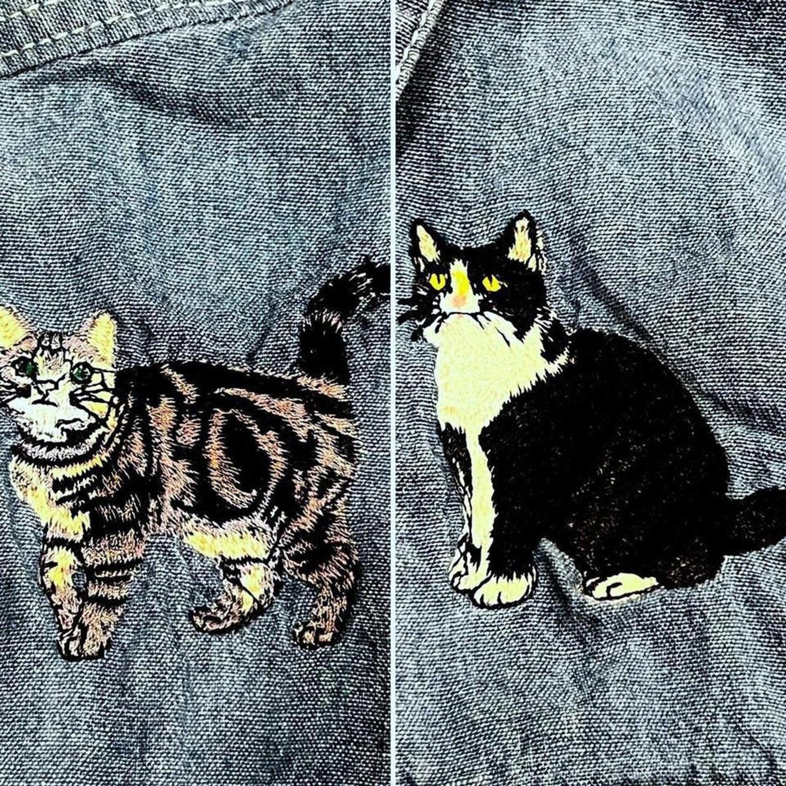 Vintage Vintage 90’s Embroidered Cats Denim Jean Jacket Size M / US 6-8 / IT 42-44 - 2 Thumbnail