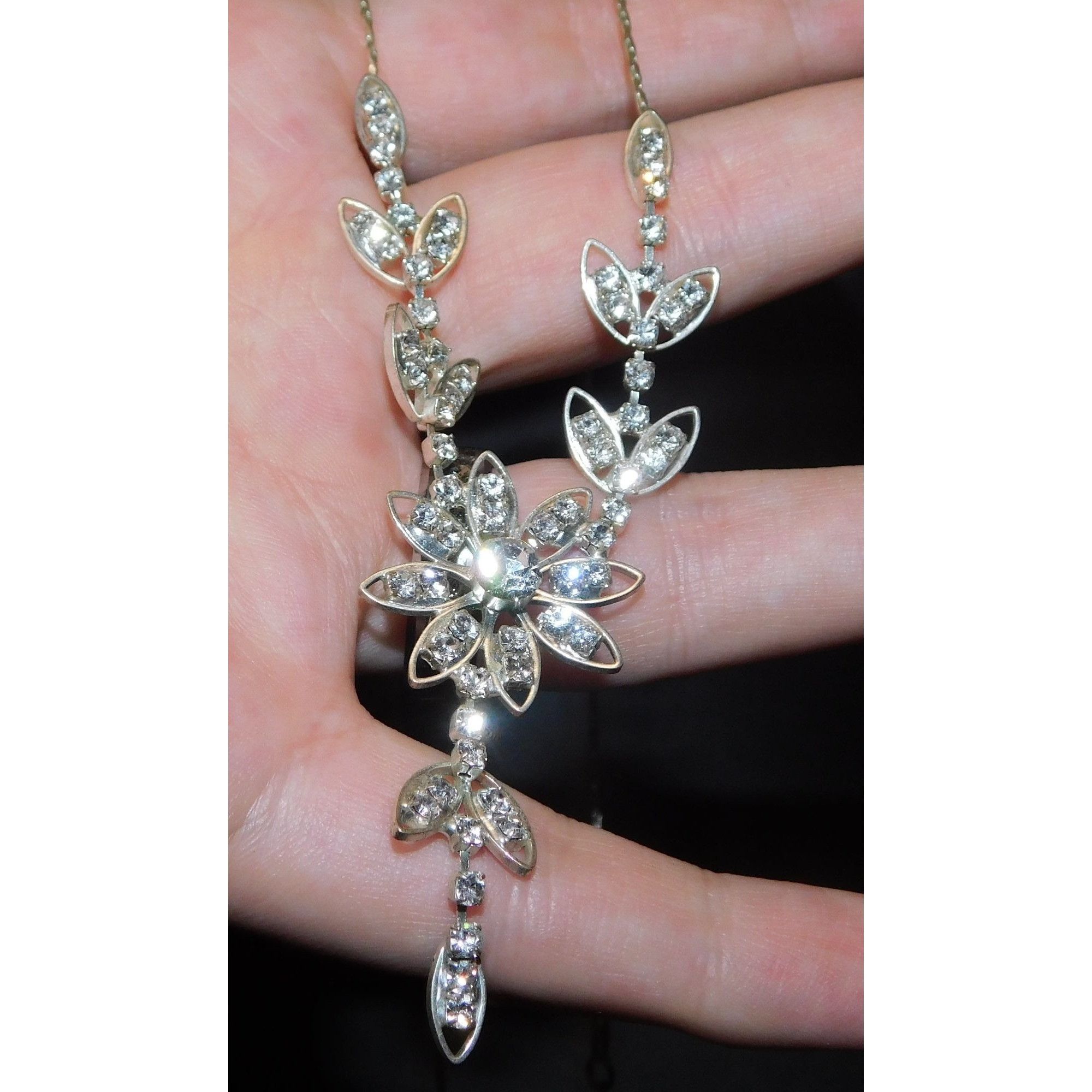 Other Fairycore Bridal Rhinestone Floral Silver Tone Necklace Size ONE SIZE - 2 Thumbnail