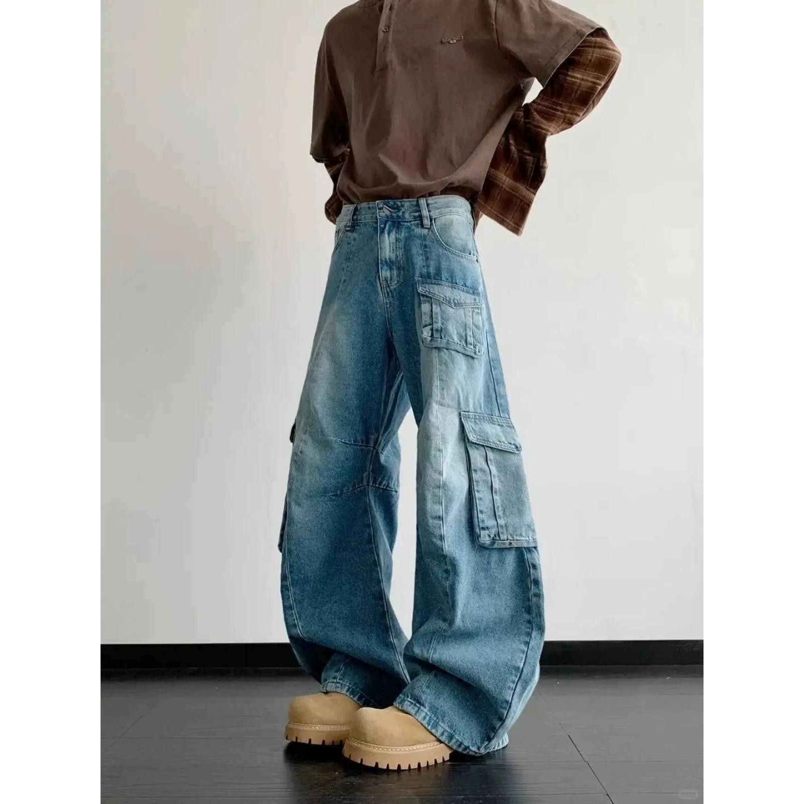 Japanese Brand Light Blue Baggy Cargo Jeans, Wide Leg Denim Pants Size US 32 / EU 48 - 10 Thumbnail