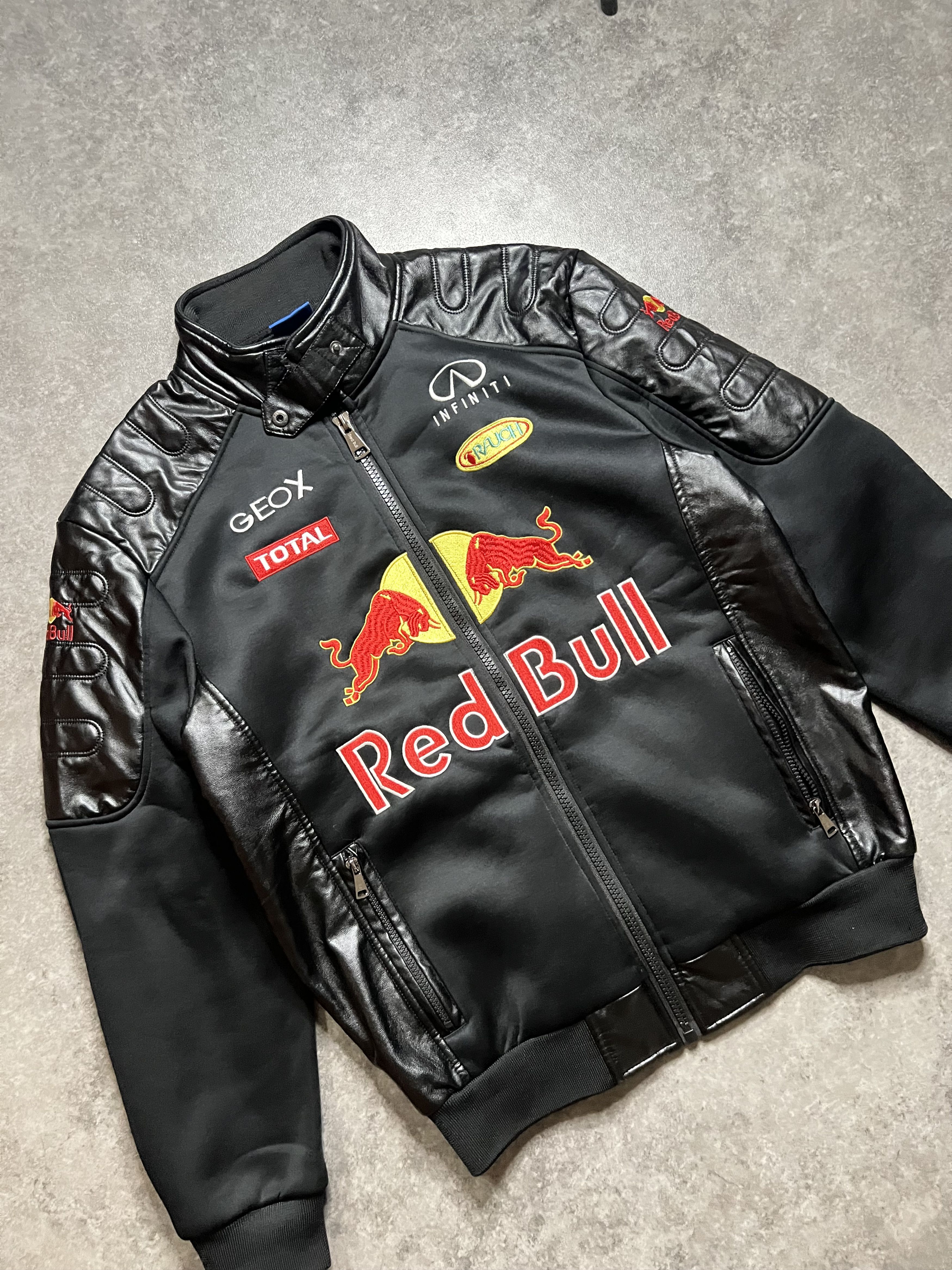 image of Geox x Infinite Archives Racing Leather Jackets Red Bull Infiniti in Black, Men's (Size Large)