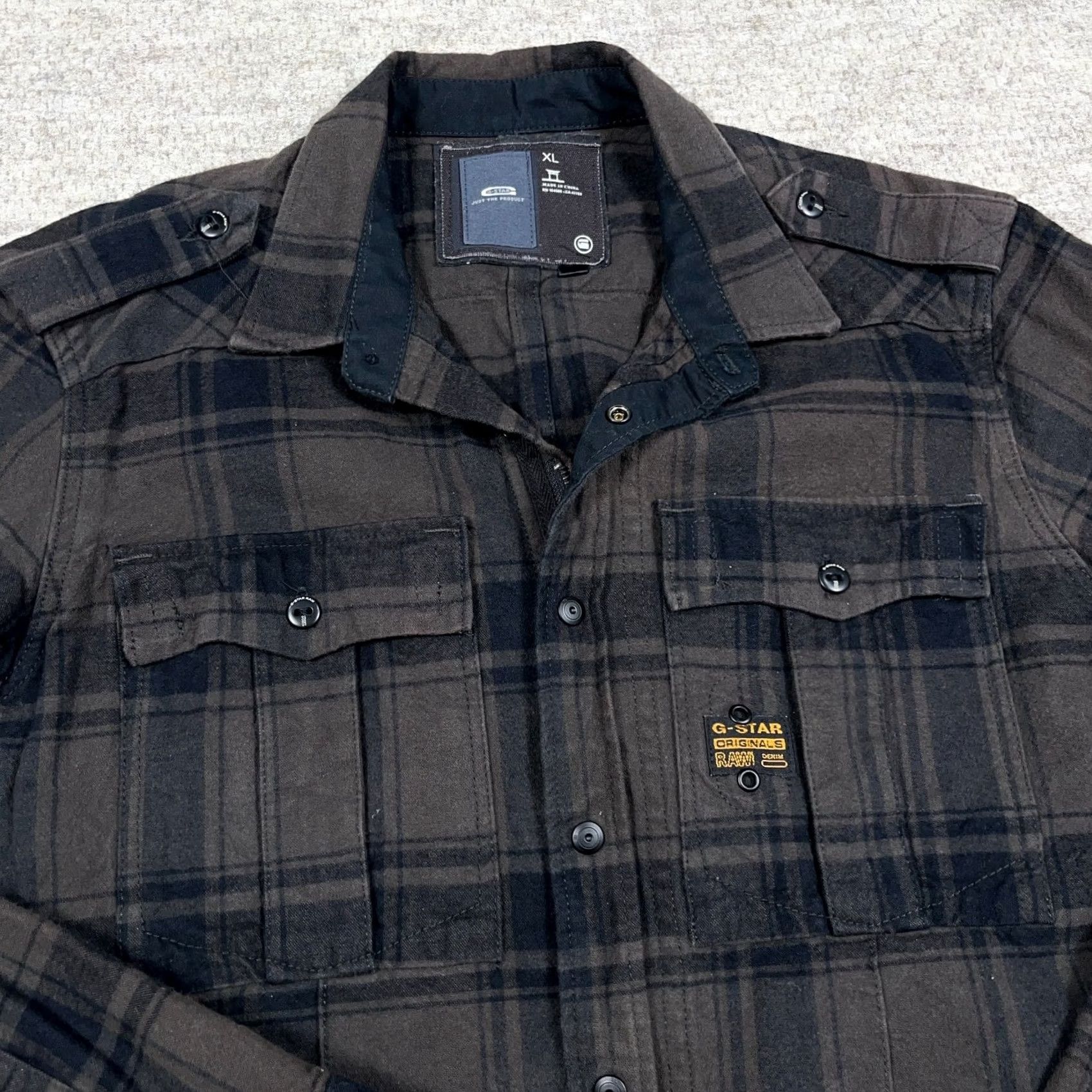 G-Star G Star Raw Shacket Men XL Black Gray Plaid Heavy Flannel Shirt Jacket Full Zip Size US XL / EU 56 / 4 - 2 Thumbnail