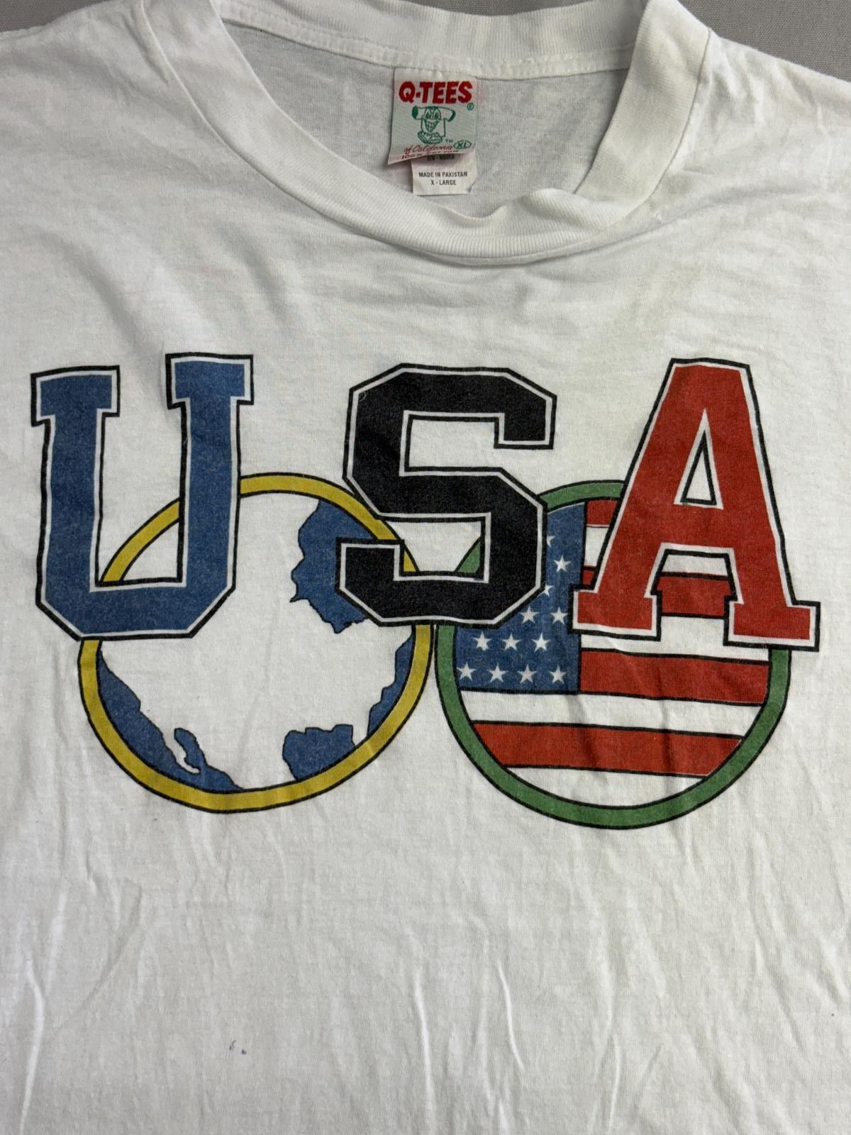 Designer Vintage 90s USA Olympic Ring T-shirt Q-tees of California XL Size US XL / EU 56 / 4 - 3 Thumbnail