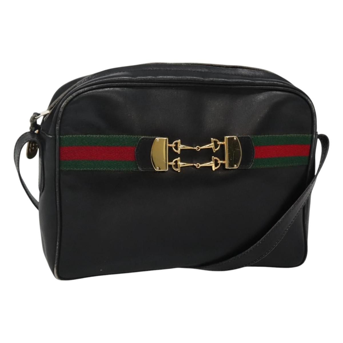 GUCCI Web Sherry Line Shoulder Bag Leather Black Red Green
