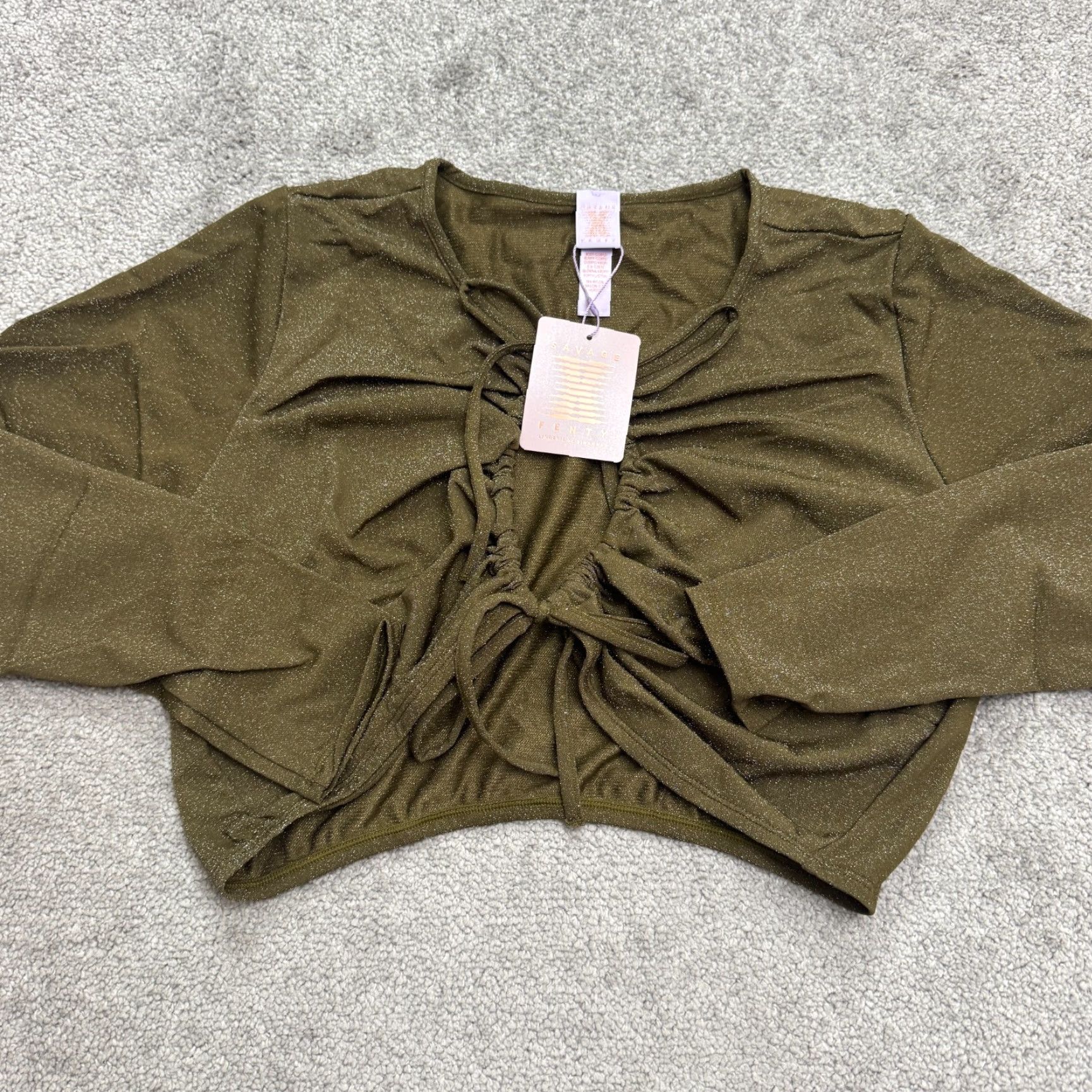 Olive Savage x Fenty Rihanna Sleep & Shine Crop Tee - T-Shirt - 1X - Olive Green Metallic - Clubwear Date Night - Womens 1X Olive Green - NWT Size XL / US 12-14 / IT 48-50 - 4 Thumbnail