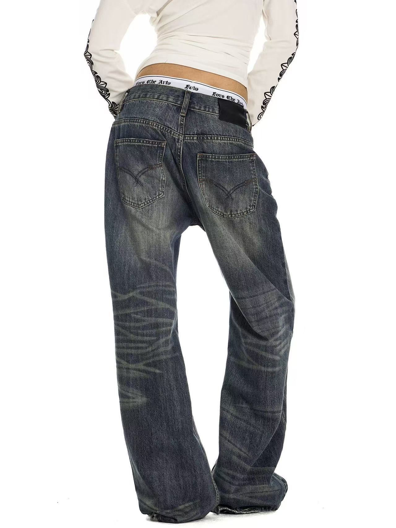 Japanese Brand American retro washed distressed straight leg jeans for men Size US 32 / EU 48 - 4 Thumbnail