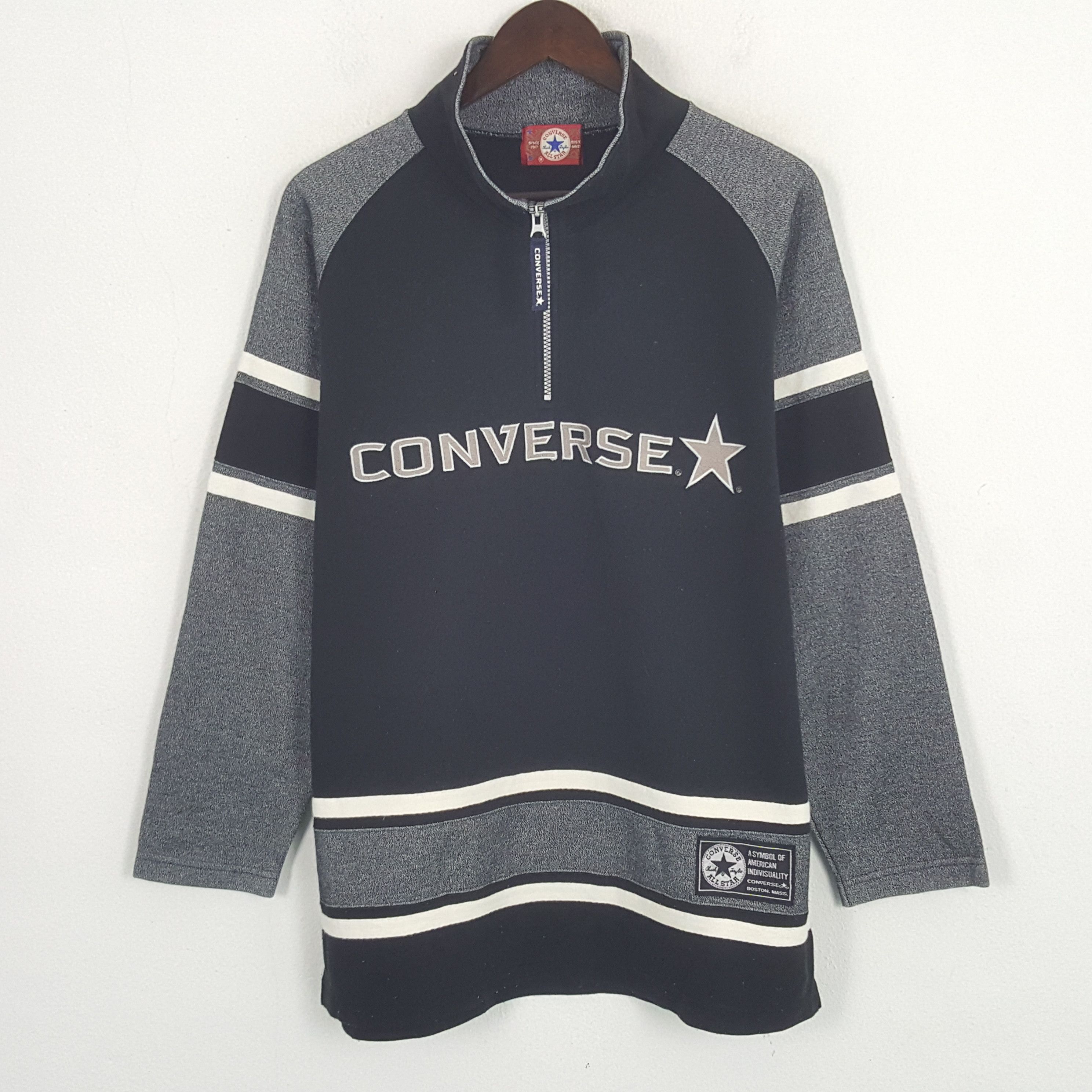 Converse × Vintage Vintage Converse Spell Out Half Zipper Sweatshirt Size US L / EU 52-54 / 3 - 1 Thumbnail
