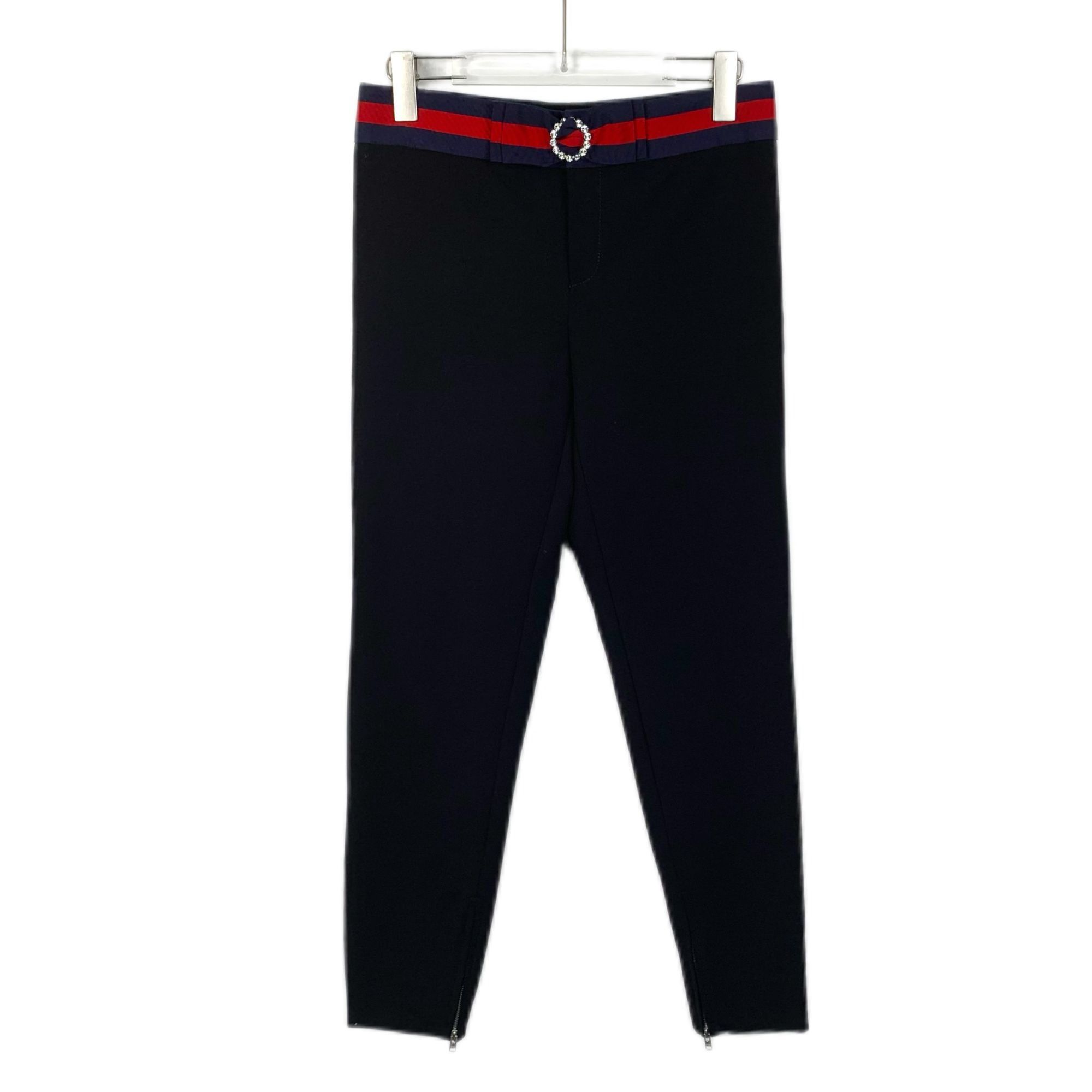 Gucci Black Cotton Bow Rhinestone Striped Waist Casual Trous