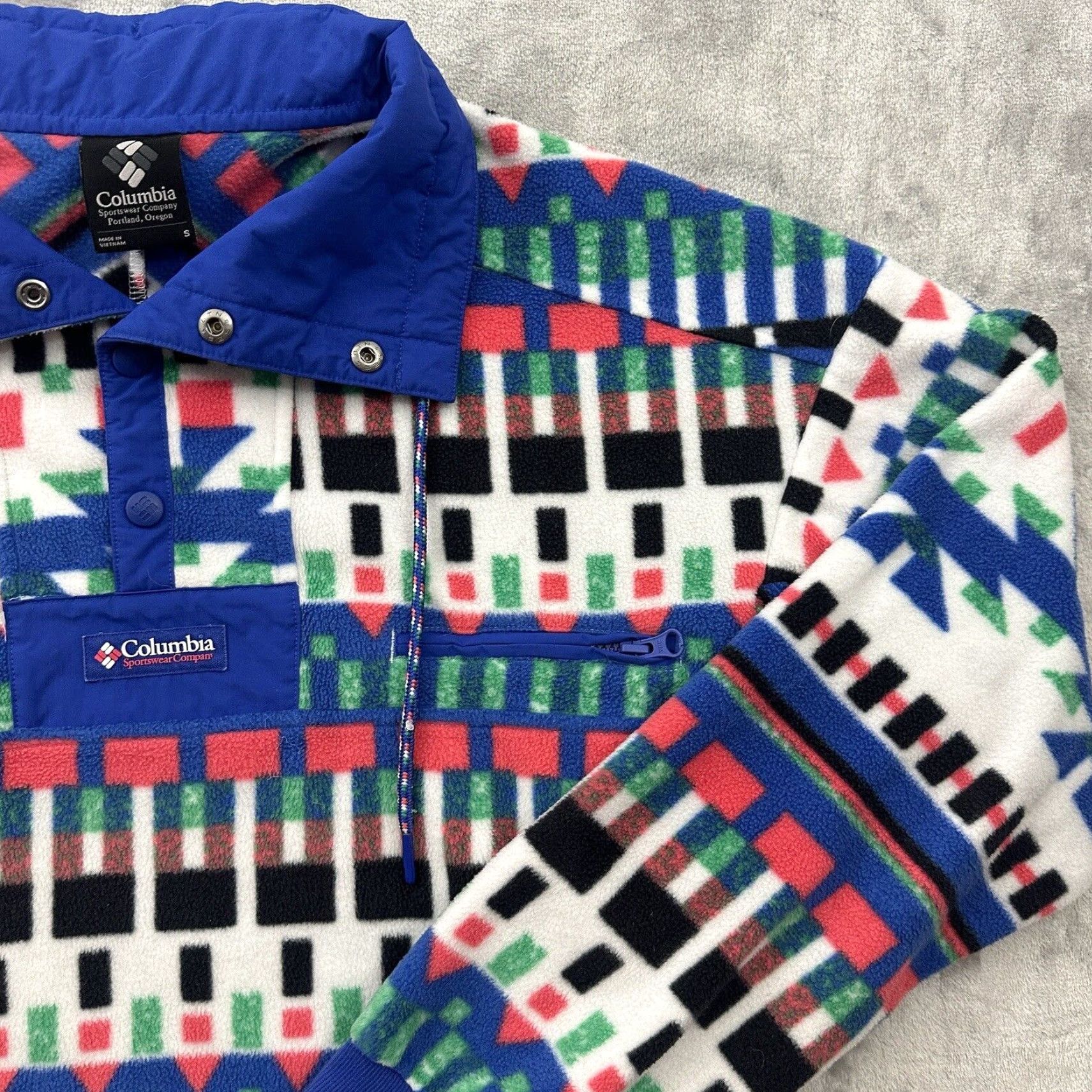 Vintage VINTAGE Columbia Powder Keg Fleece Pullover White Print Lapis Blue AM2206 Size US S / EU 44-46 / 1 - 4 Thumbnail