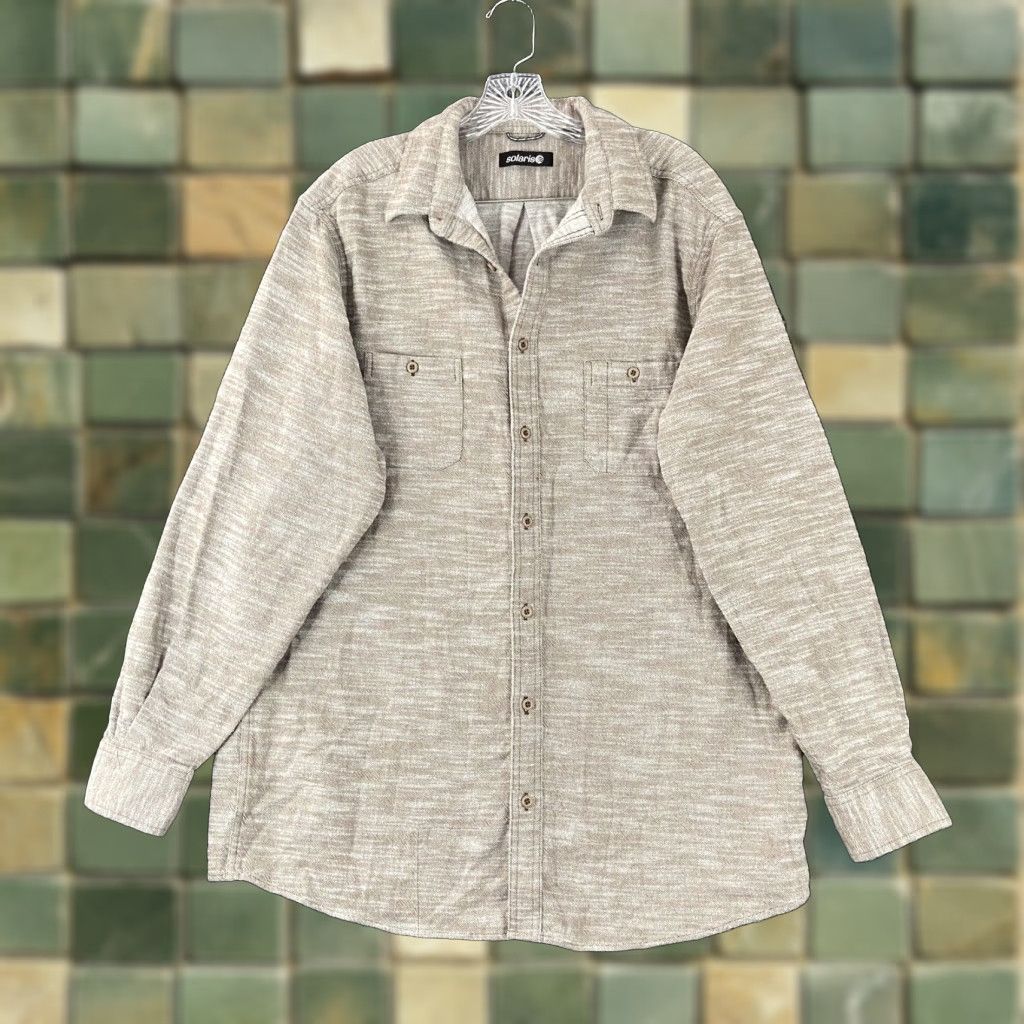 Vintage Solaris Beige Flannel Long Sleeve Button Up XLT Big & Tall Mens Size US XL / EU 56 / 4 - 1 Thumbnail