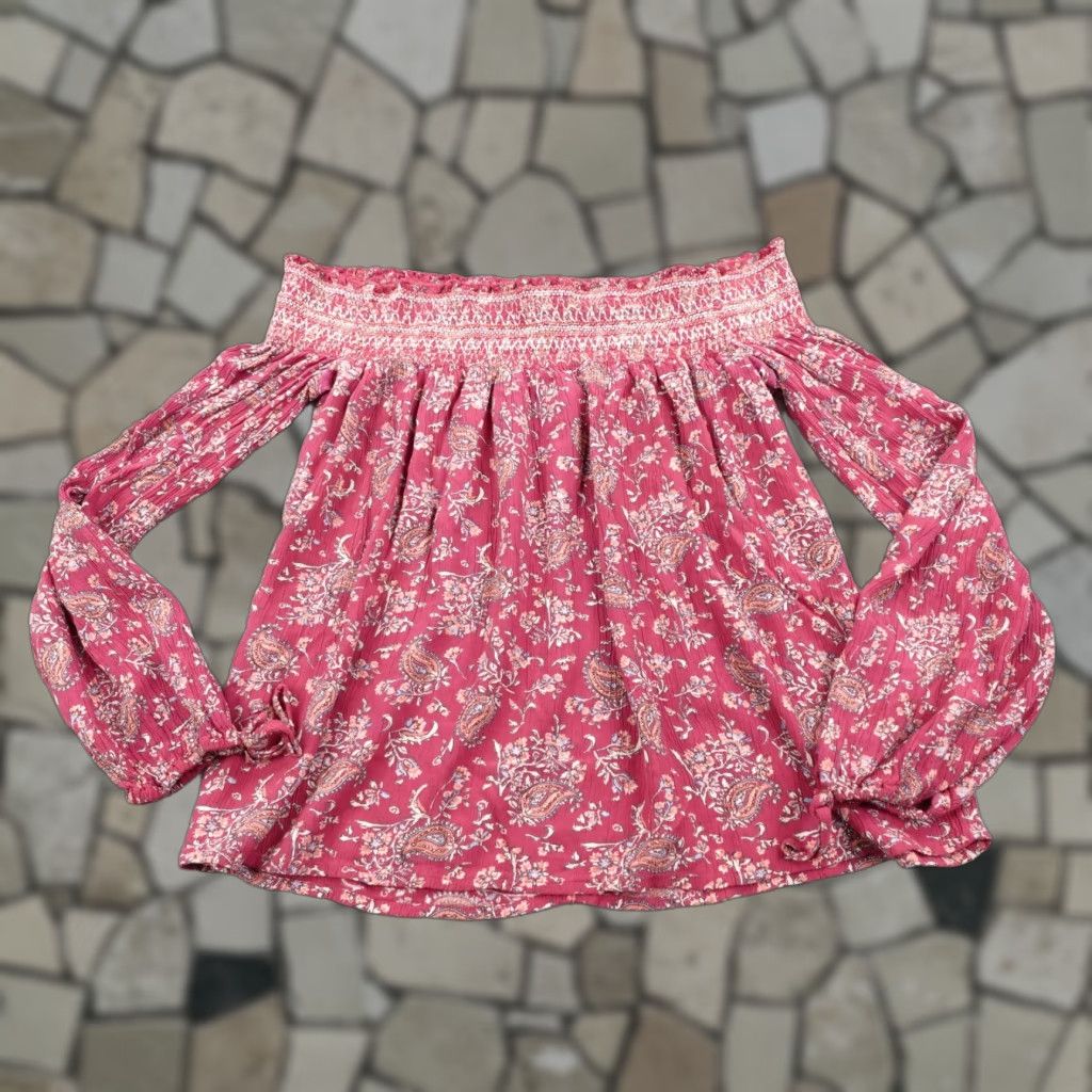 Abercrombie & Fitch Abercrombie & Fitch Shirt Womens Small Pink Paisley Off Shoulder Peasant Top Size S / US 4 / IT 40 - 1 Thumbnail