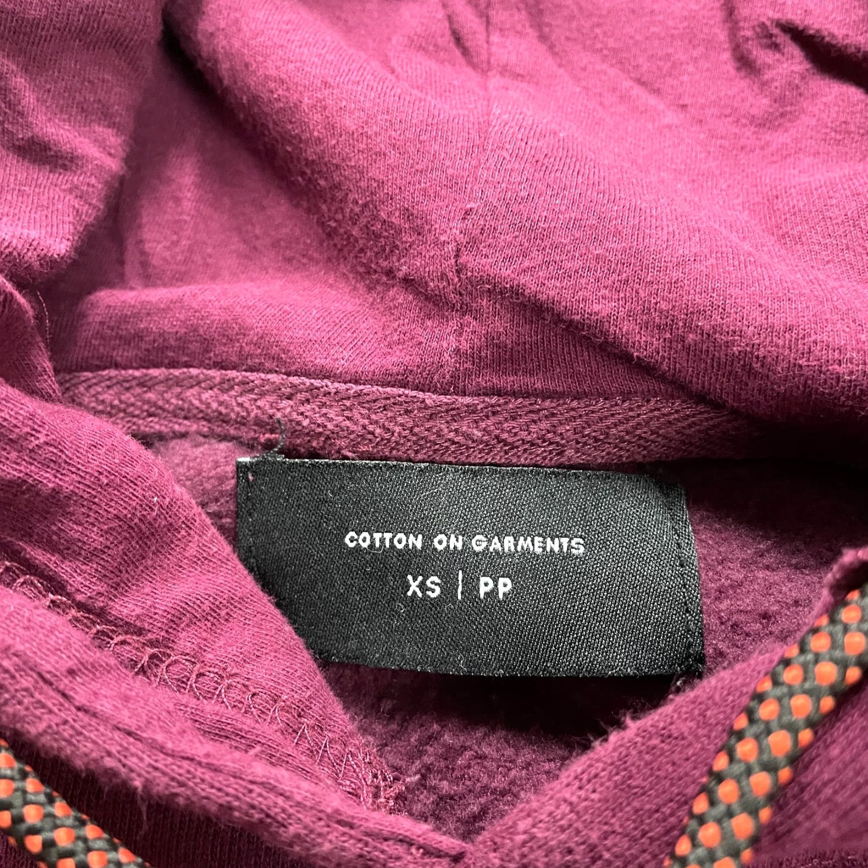 Cotton On Cotton On Pullover Hoodie Sweatshirt Unisex XS Maroon Fleece Drawstring Casual Hooded Pockets All Seasons Lightweight Breathable Zip Logo Size XS / US 0-2 / IT 36-38 - 4 Thumbnail