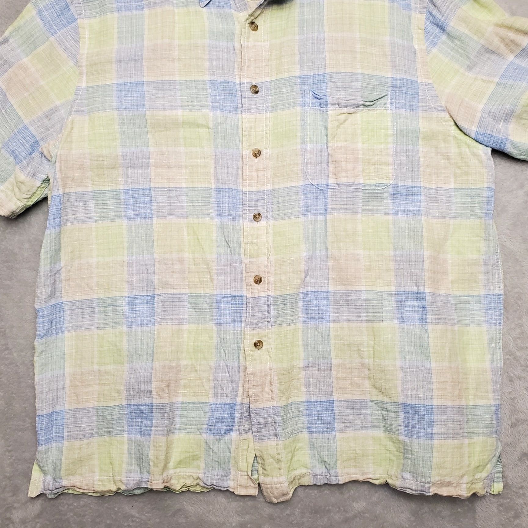 Roundtree & Yorke VINTAGE Roundtree Yorke Shirt Mens Large Blue Plaid 60% Linen Short Sleeve Button Casual Size US L / EU 52-54 / 3 - 3 Thumbnail