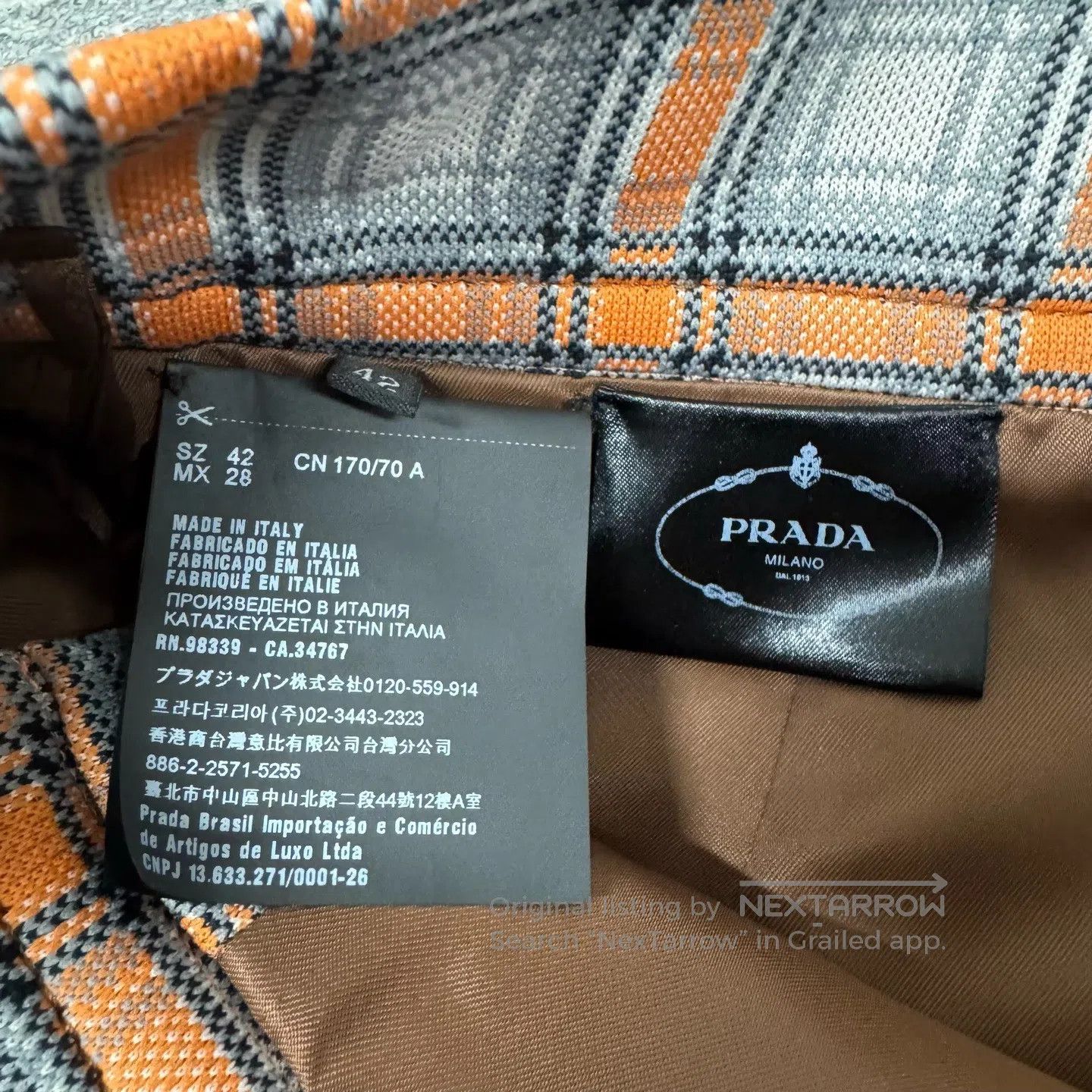 Prada Prada size 42 Orange-gray checkered A-line skirt| Size 31" - 8 Thumbnail