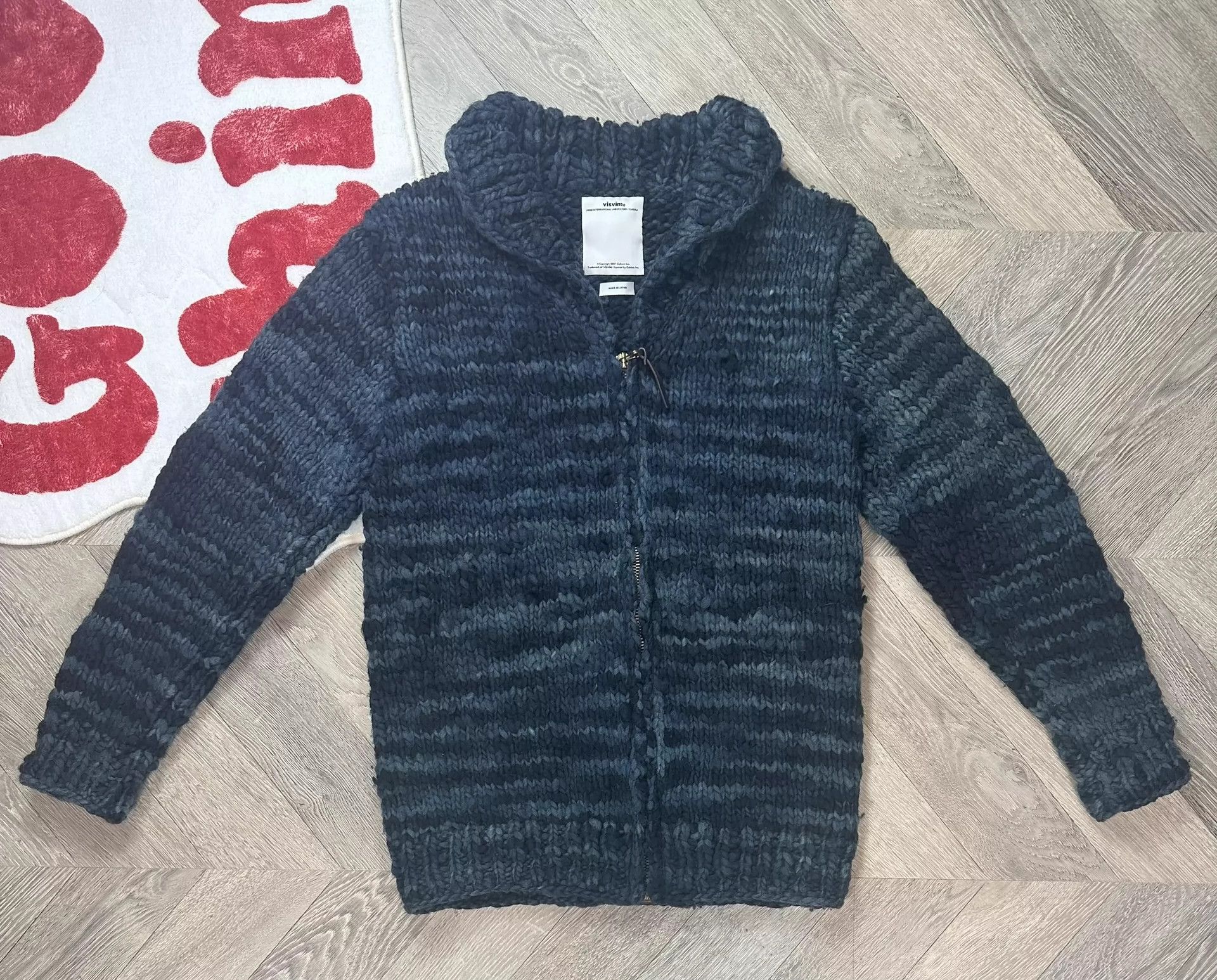 VISVIM 12AW COWICHAN F.Z. Natural Dye Indigo Wool Zipper S -DMC