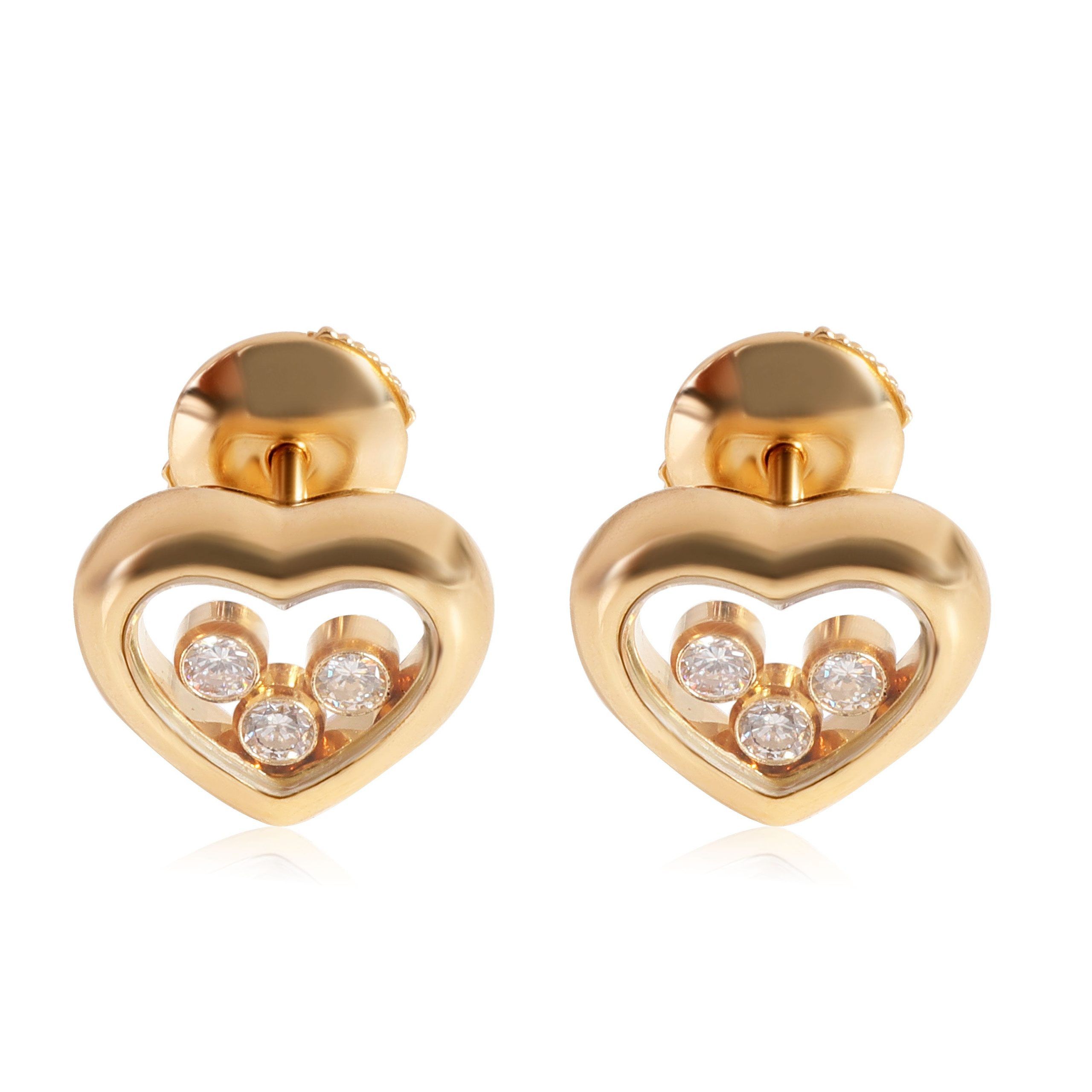 image of Chopard Happy Diamond Heart Earrings In 18K Yellow Gold 0.3 Ctw, Women's
