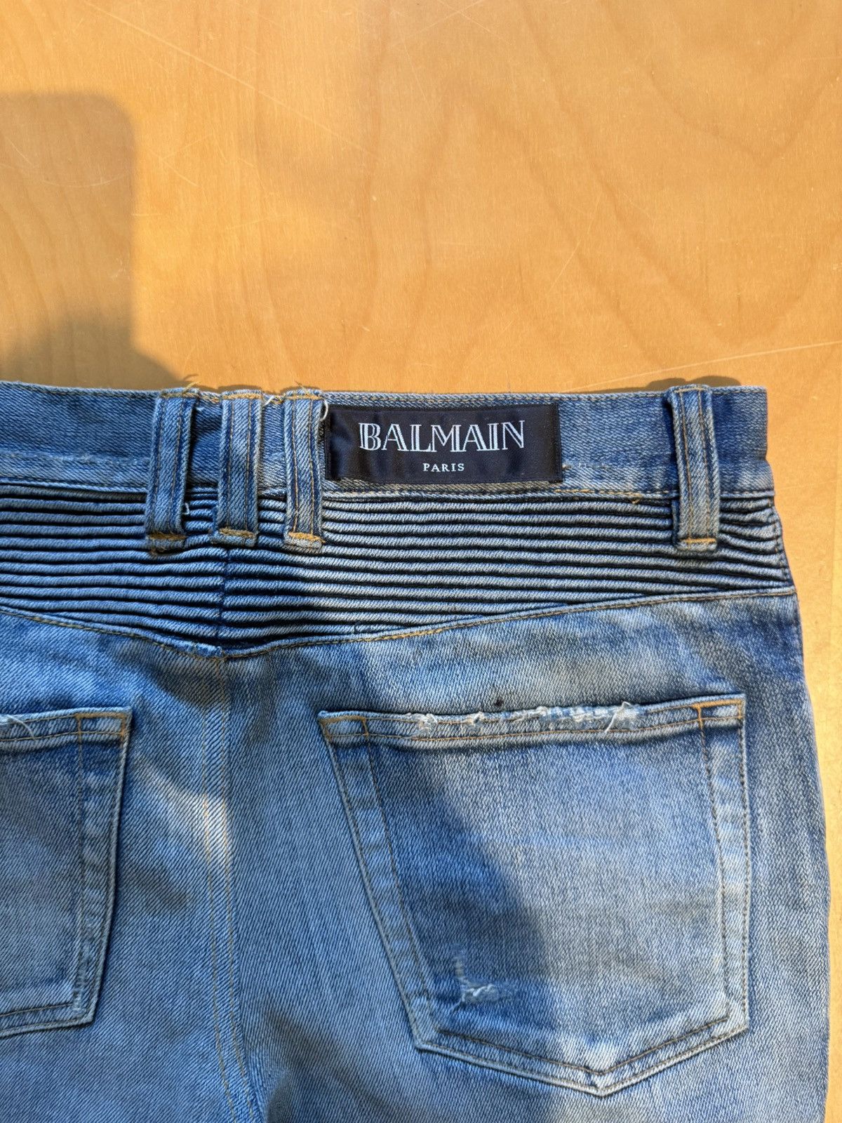 Balmain Balmain biker denim distressed blue fade Size US 31 - 14 Thumbnail
