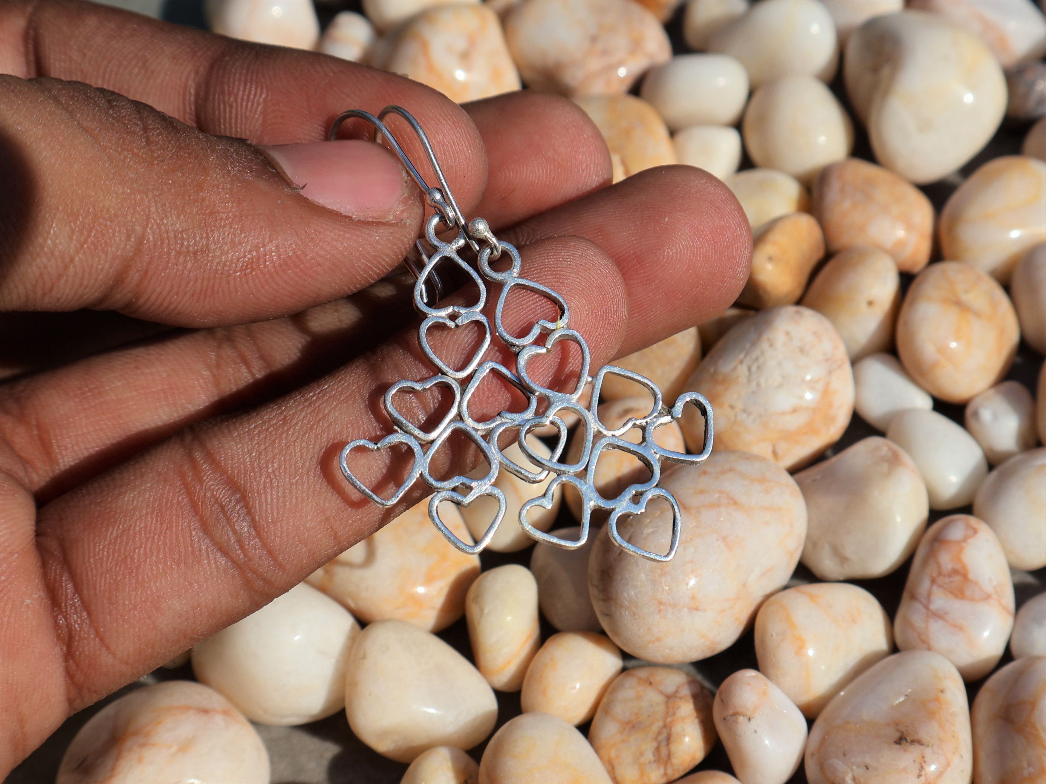 Handmade Heart to Heart Earrings, Sterling Silver Handmade Earring, Size ONE SIZE - 5 Thumbnail