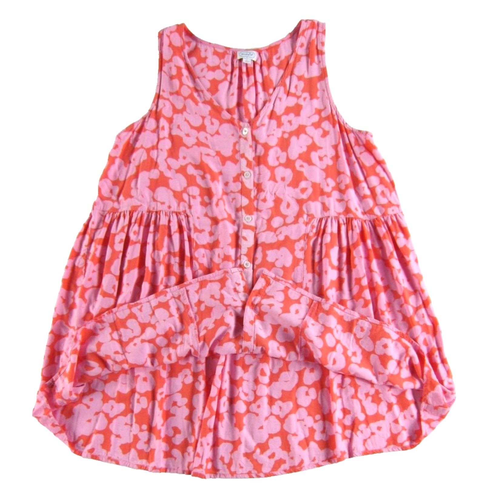 Vintage Mudpie Dress Shirt Tank Sun Large Pink Floral 100% Rayon Button Down V-Neck Womens Size L / US 10 / IT 46 - 5 Thumbnail