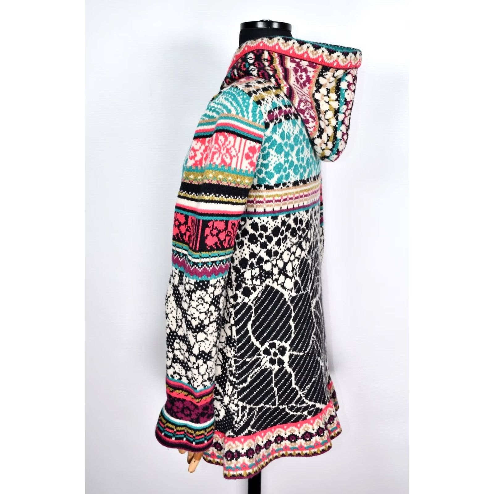 Vintage IVKO Multicoloured Knitted Wool Sweater Hooded Jacket Women's L Size L / US 10 / IT 46 - 7 Thumbnail