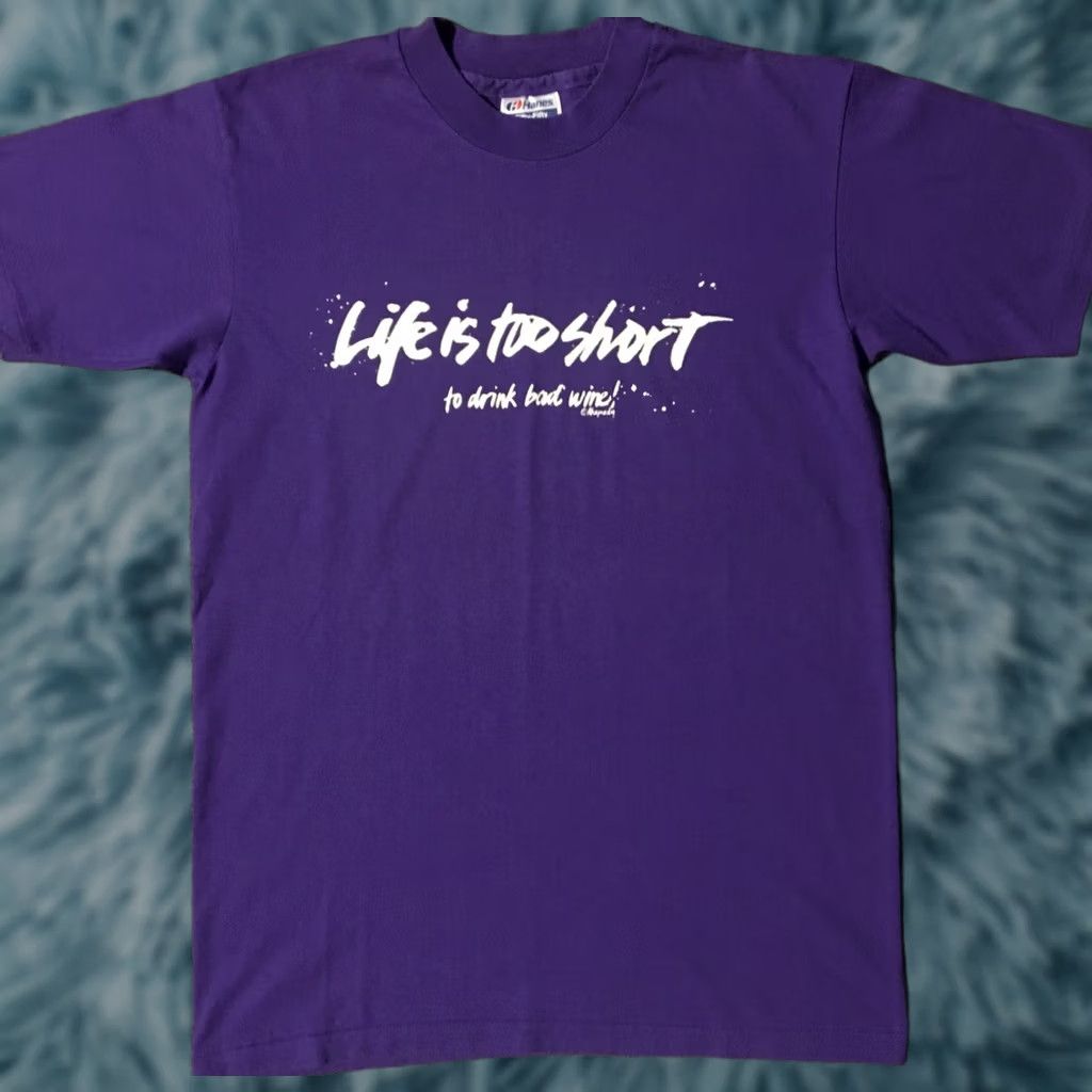 Hanes VINTAGE Hanes T-Shirt 80s 90s Life Is Too Short To Drink Bad Wine Shirt M Purple Short Sleeve Mens Single Stitch Funny Beer Humor Graphic Tee Size US M / EU 48-50 / 2 - 1 Thumbnail