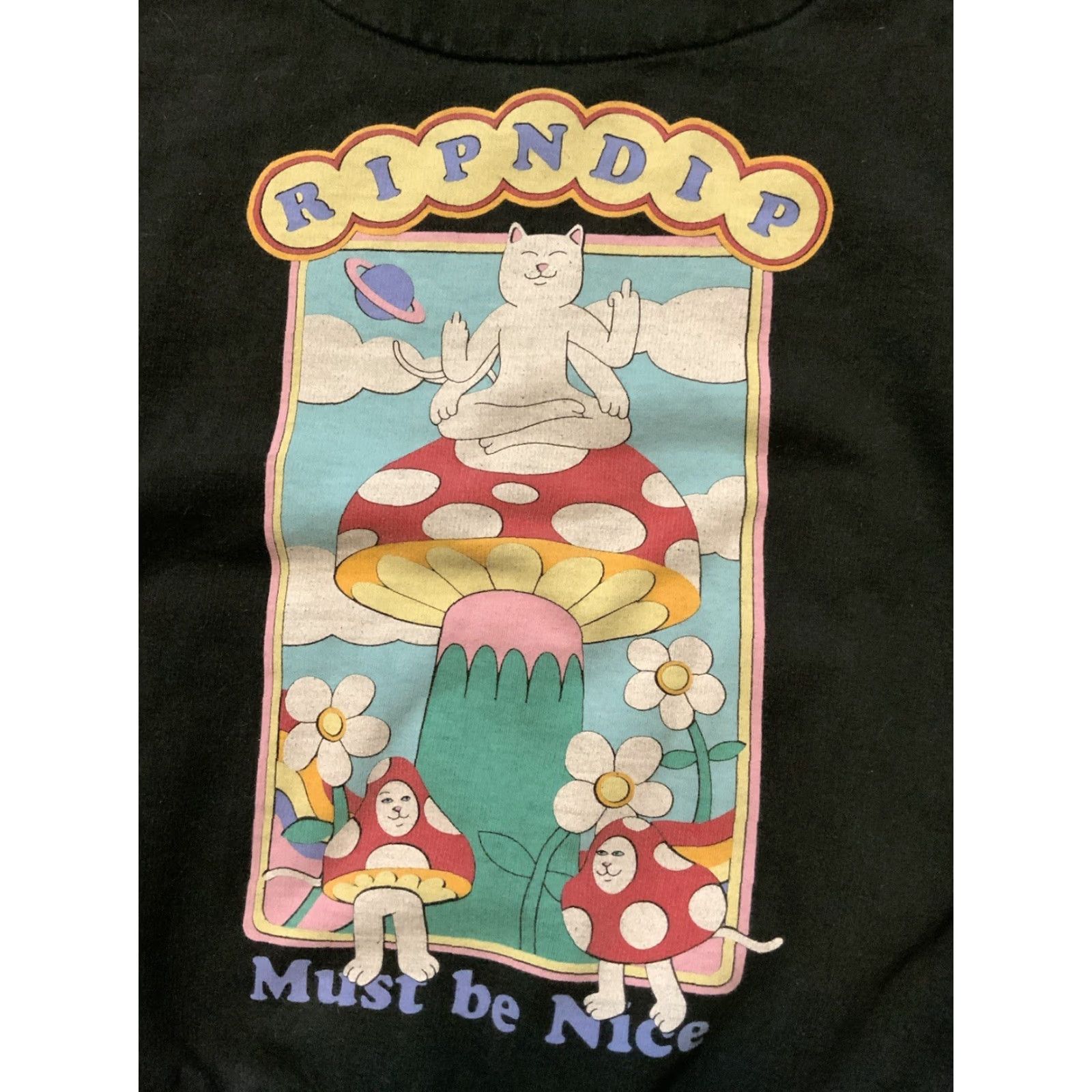 RIPNDIP VINTAGE RIPNDIP Lord Nermal Cat Mushrooms Flower Must Be Nice Black Pullover Hoodie M Mens Size US M / EU 48-50 / 2 - 7 Thumbnail