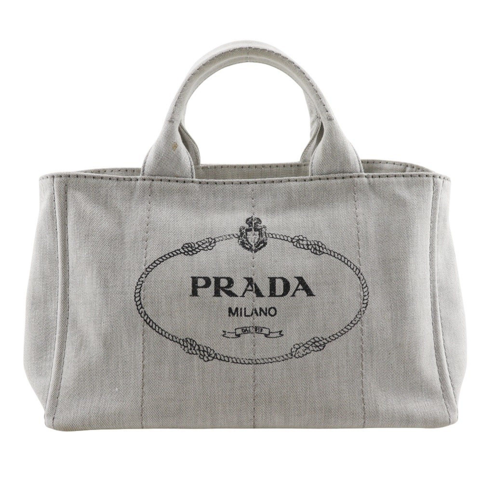 Prada Prada Canapa Handbag with Triangle Plate, 1BG439, Light Gray Denim, 2-Way, Women's Size ONE SIZE - 1 Thumbnail