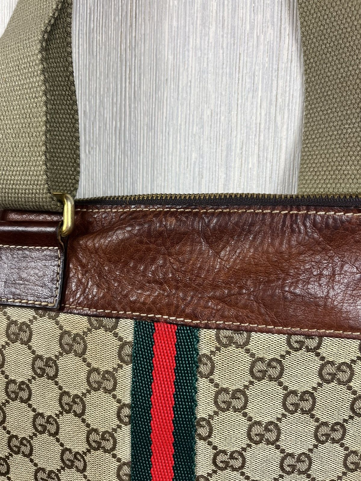 Vintage rare Gucci vintage canvas messenger bag GG monogram leather Size ONE SIZE - 8 Thumbnail