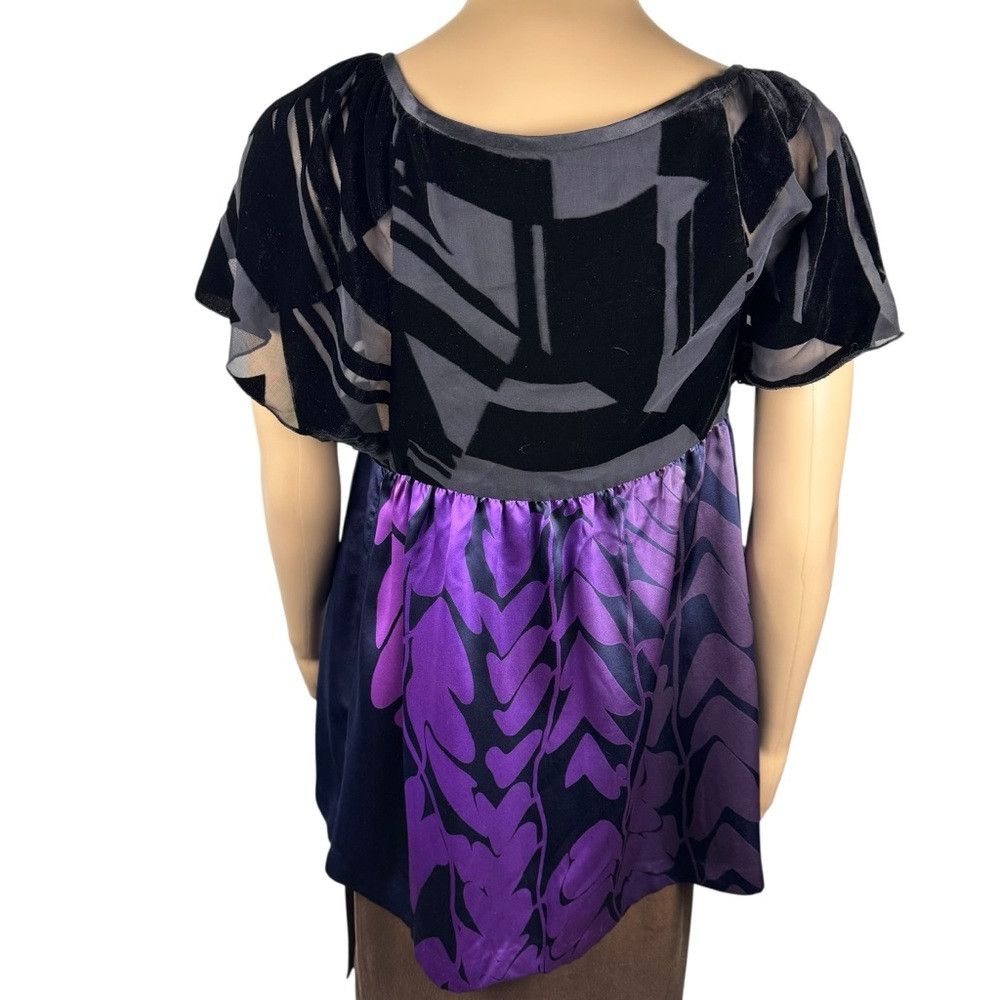 Anthropologie MINT Jodi Arnold Silk Short Sleeve Black Purple Geometric P Size M / US 6-8 / IT 42-44 - 3 Thumbnail