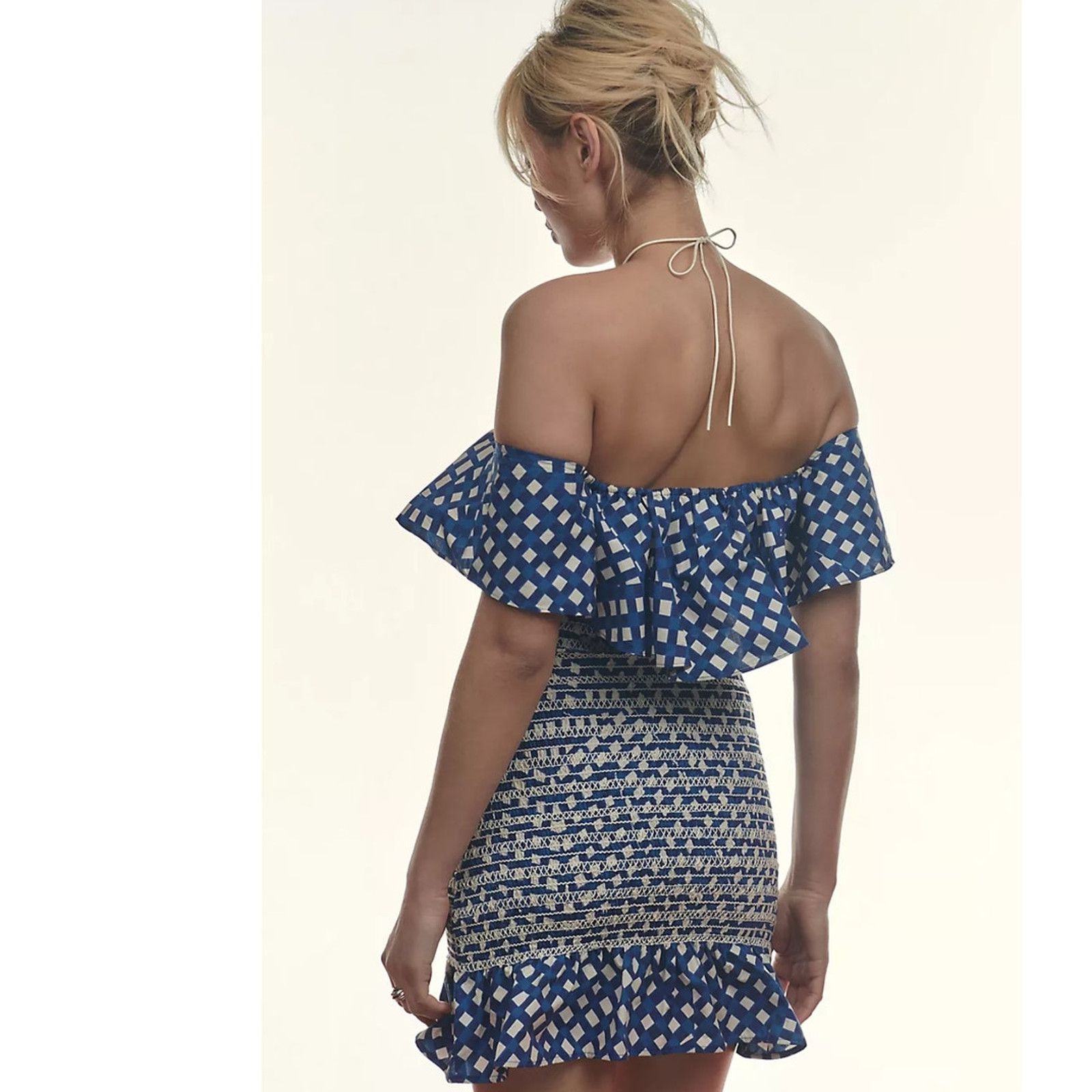 Anthropologie × Corey Lynn Calter NWT Off-The-Shoulder Smocked Mini Dress $198 XSP Size XS / US 0-2 / IT 36-38 - 3 Thumbnail