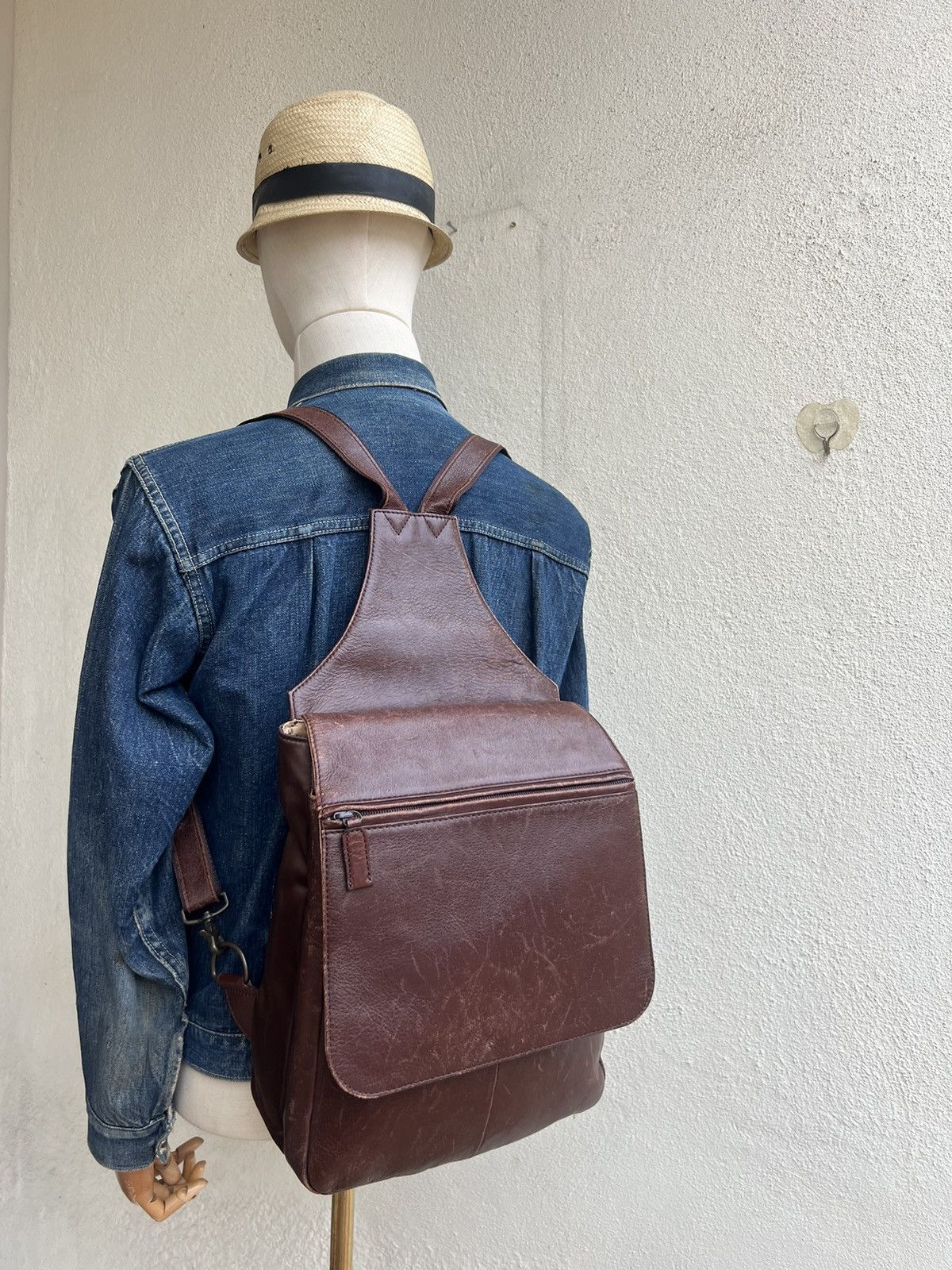 Leather Vintage HW Design Japan Hybrid Nylon Patina Leather Backpack Size ONE SIZE - 1 Thumbnail