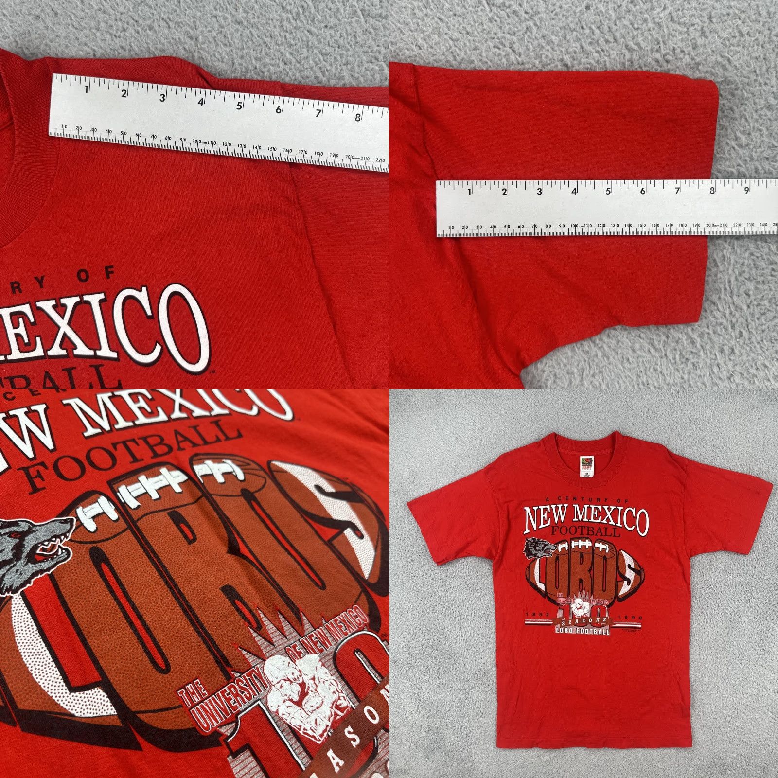 Fruit Of The Loom VINTAGE Fruit of the Loom Shirt UniVersity of New Mexico Lobos Football, Red, 90s, Crew Neck, Short Sleeve, L, Men Size US L / EU 52-54 / 3 - 10 Thumbnail
