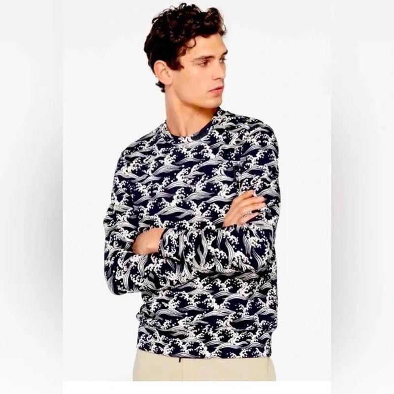Sandro Sandro Navy & White Ocean Pattern Men's Sweatshirt Small Size US S / EU 44-46 / 1 - 1 Thumbnail