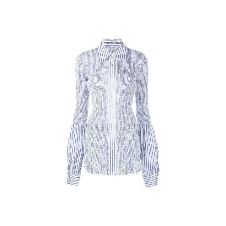 Alexander Wang Alexander Wang Blue Striped Long Sleeve Shirt 0079 Size S / US 4 / IT 40 - 1 Thumbnail