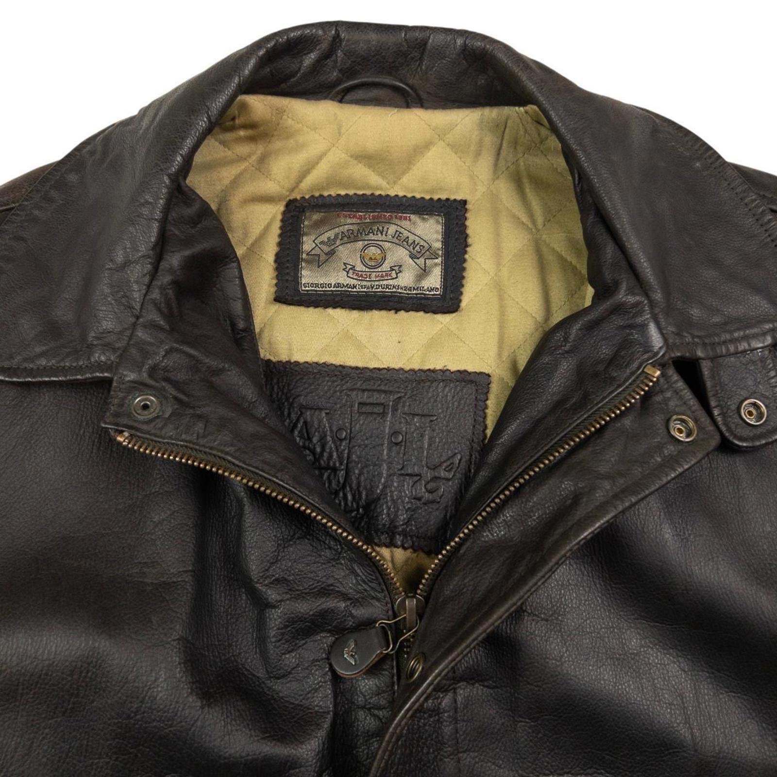 Designer Vintage Armani Jeans Zip Up Leather Jacket Size XL Size US XL / EU 56 / 4 - 3 Thumbnail