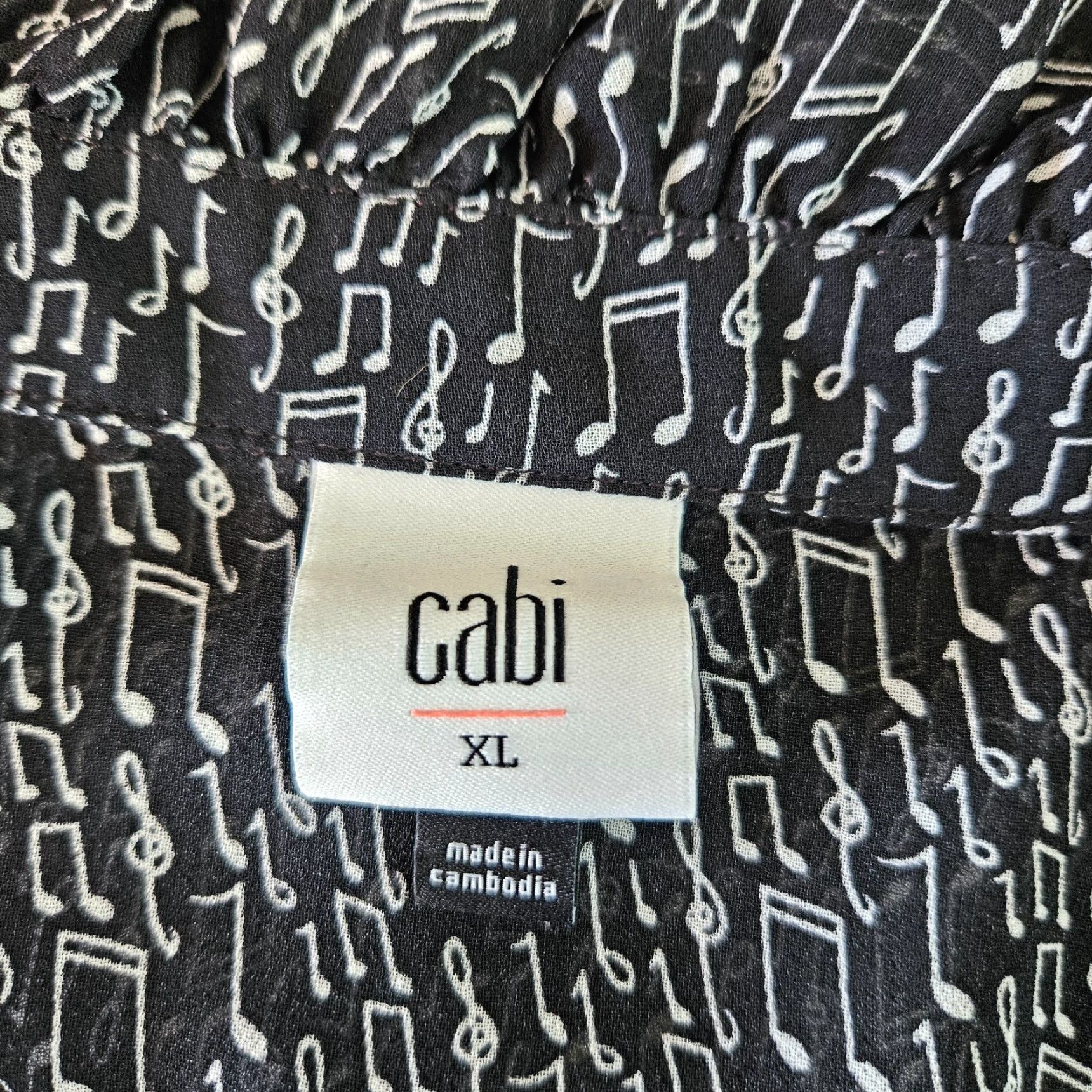 Vintage Cabi 5913 Womens Sing Along Top Sz XL Black White Music Notes Semi Sheer Blouse Sleeveless Polyester Size XL / US 12-14 / IT 48-50 - 5 Thumbnail