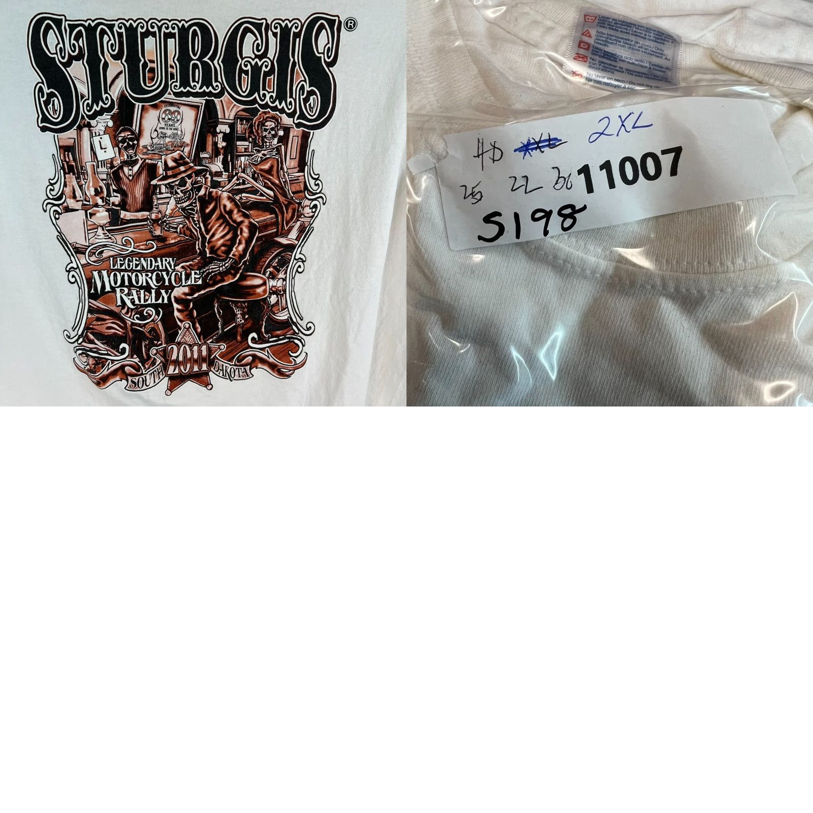 Vintage Sturgis 2011 Motorcycle Rally T Shirt Mens Size 2XL White 2 Sided Graphic Tee Size US XXL / EU 58 / 5 - 8 Thumbnail