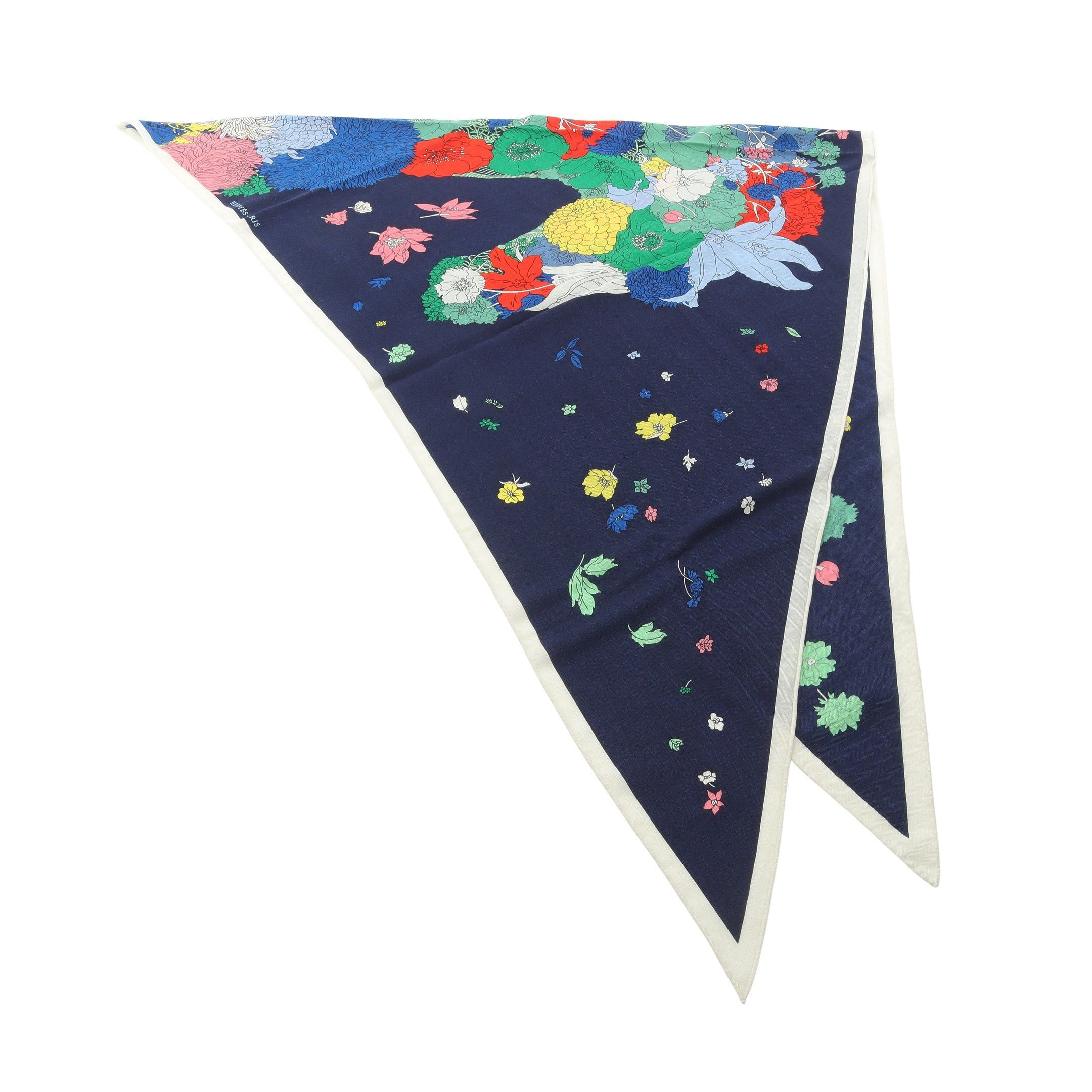 Hermes Hermes Triangle Geant Robe Legere Scarf Cashmere Silk Navy Multicolor Size ONE SIZE - 1 Thumbnail