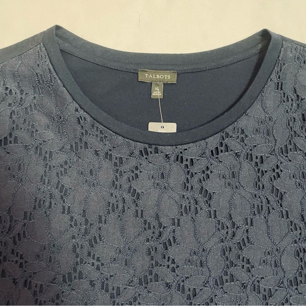 Talbots NWT New Talbots Navy Lace Front Long Sleeve Cotton Top Size Size XL / US 12-14 / IT 48-50 - 7 Thumbnail